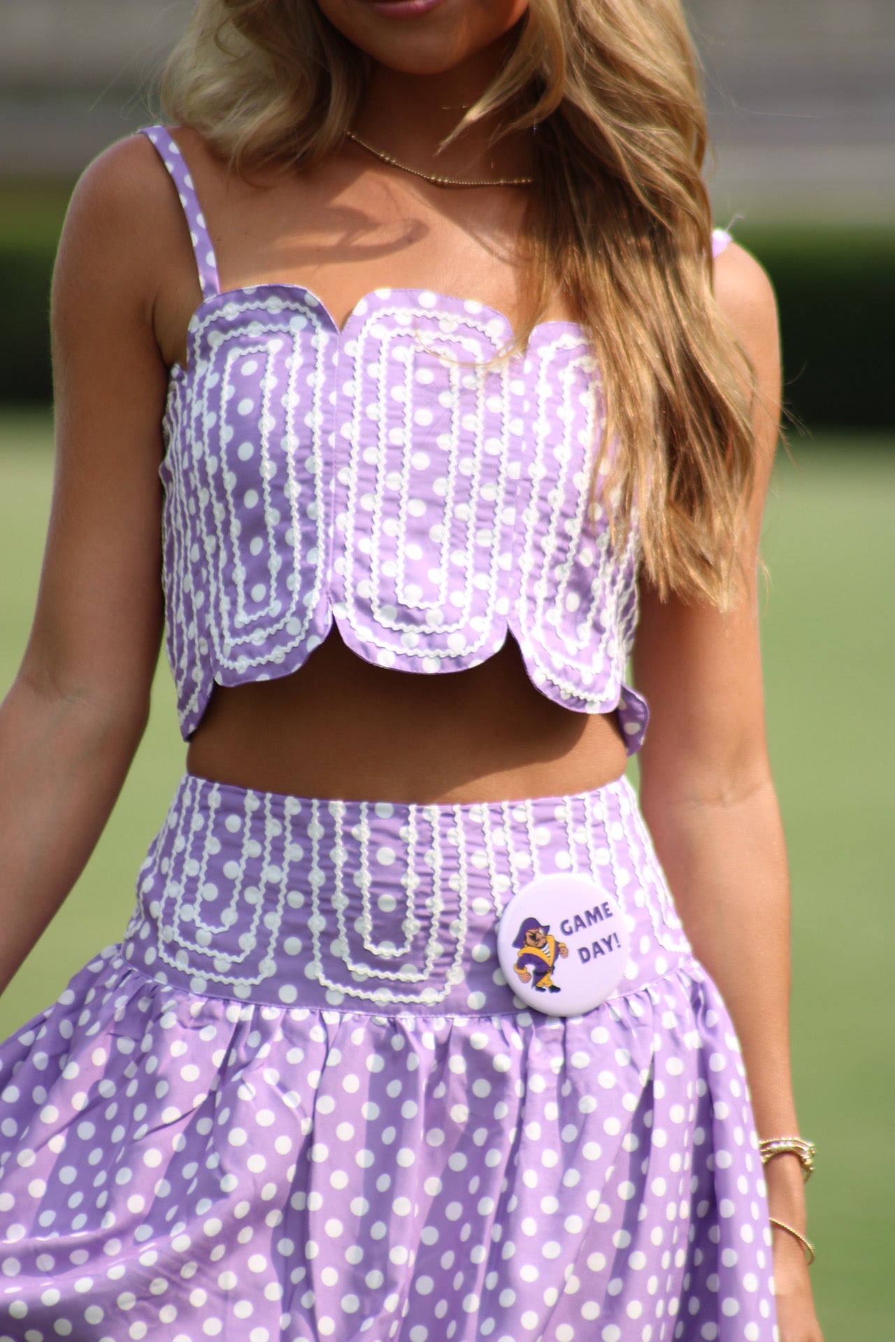 Southern Grace Embroidered Top & Midi Skirt Set - Lavender/WhitePolka Dot