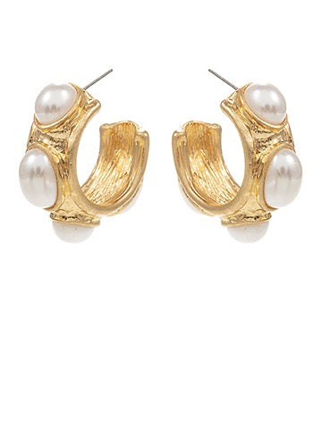 Macy Pearl Hoops - Gold