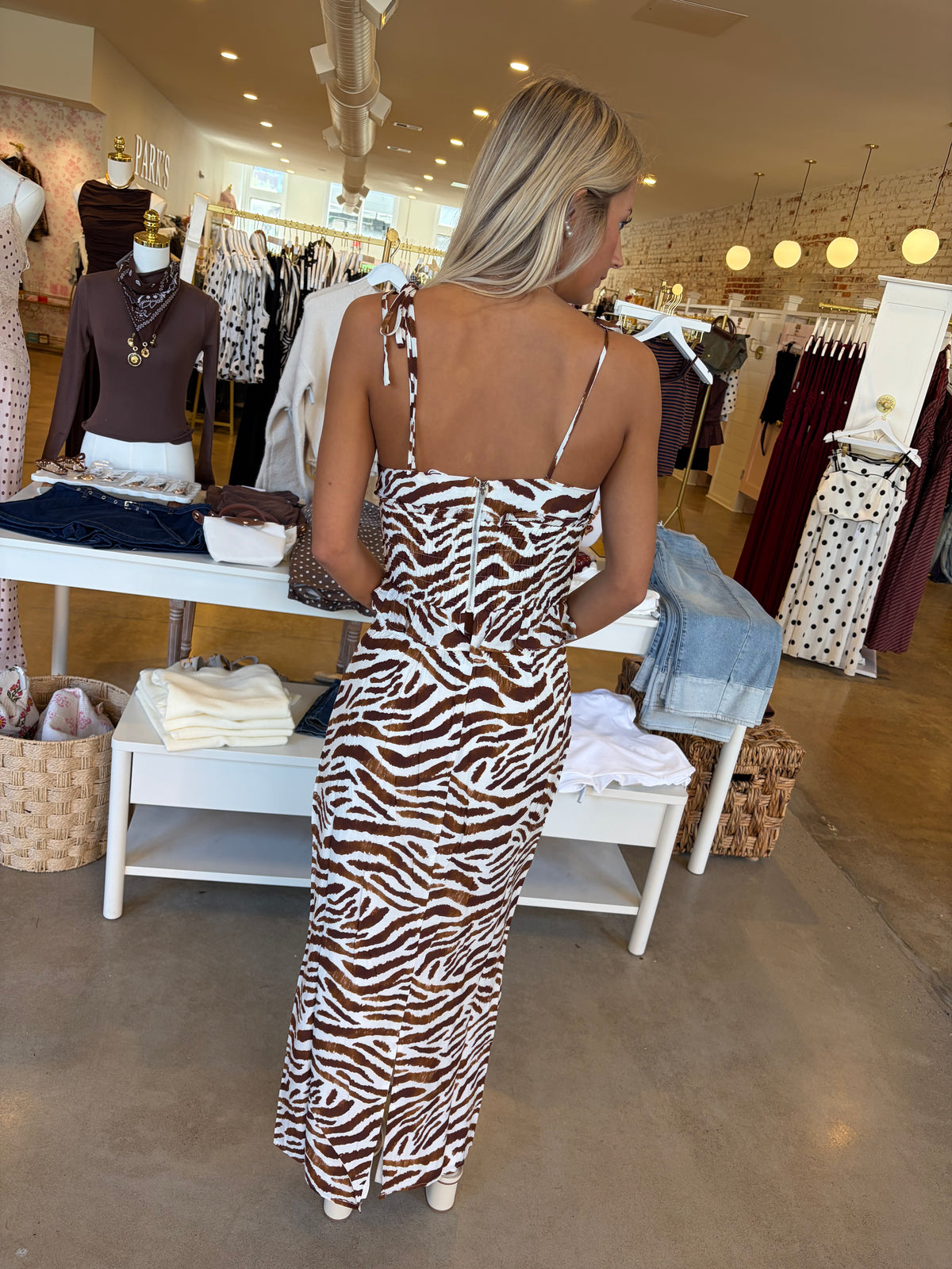 Delphina Top & Maxi Skirt Set - Mocha Zebra Print