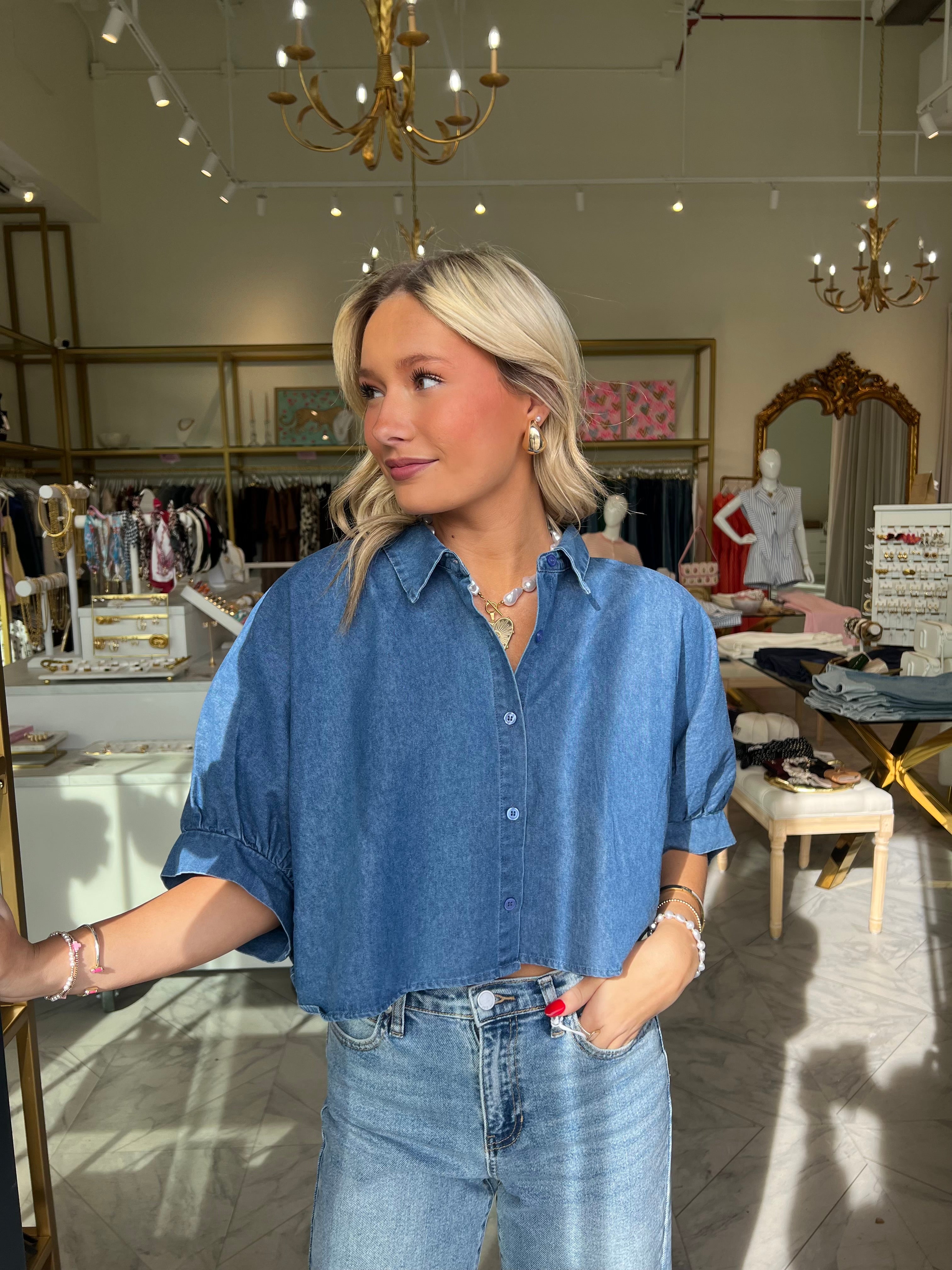 On A Ranch Top - Denim