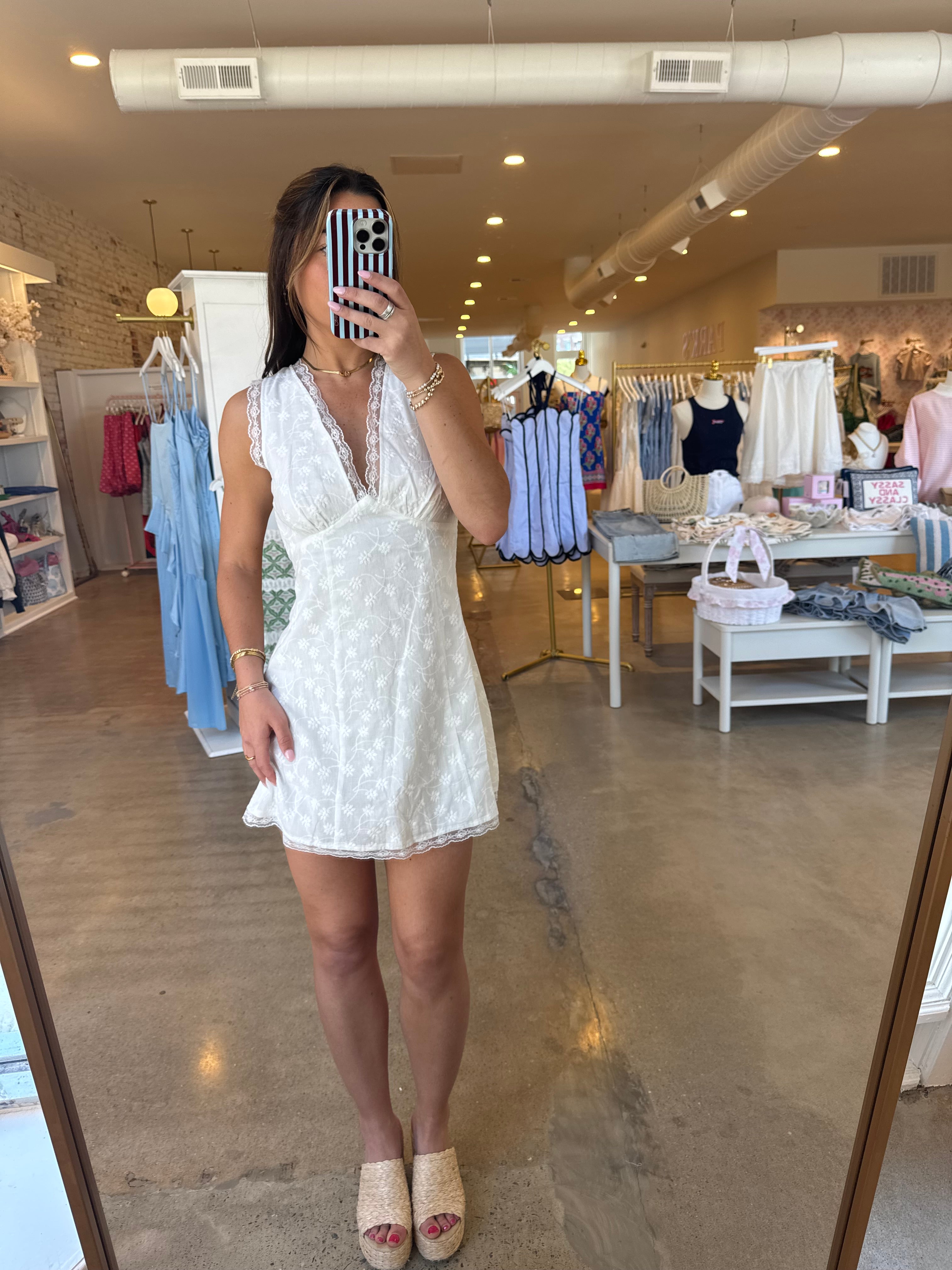 Table For Two Eyelet Mini Dress - White