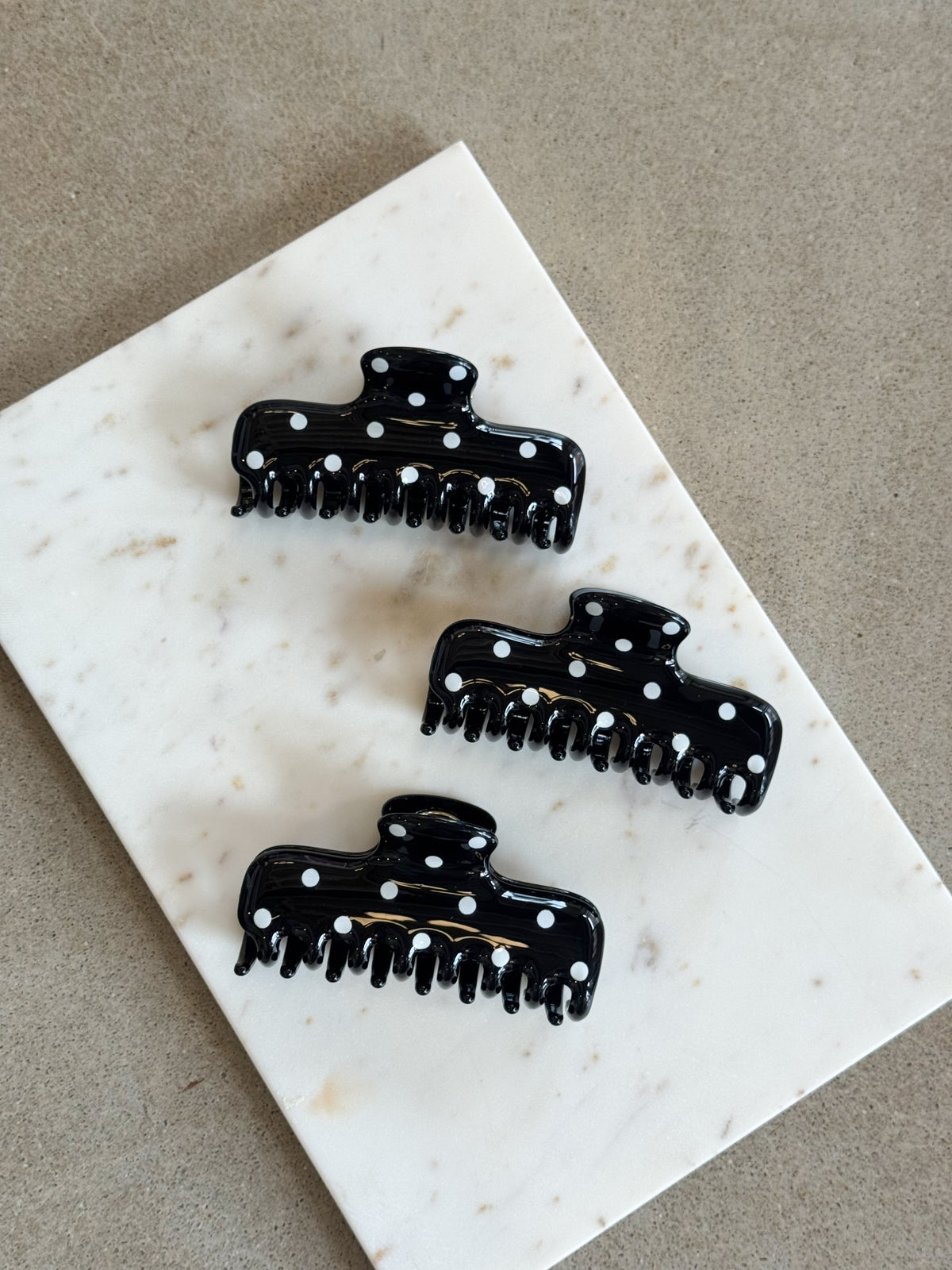 Polka Dot Rectangle Hair Claw - Black