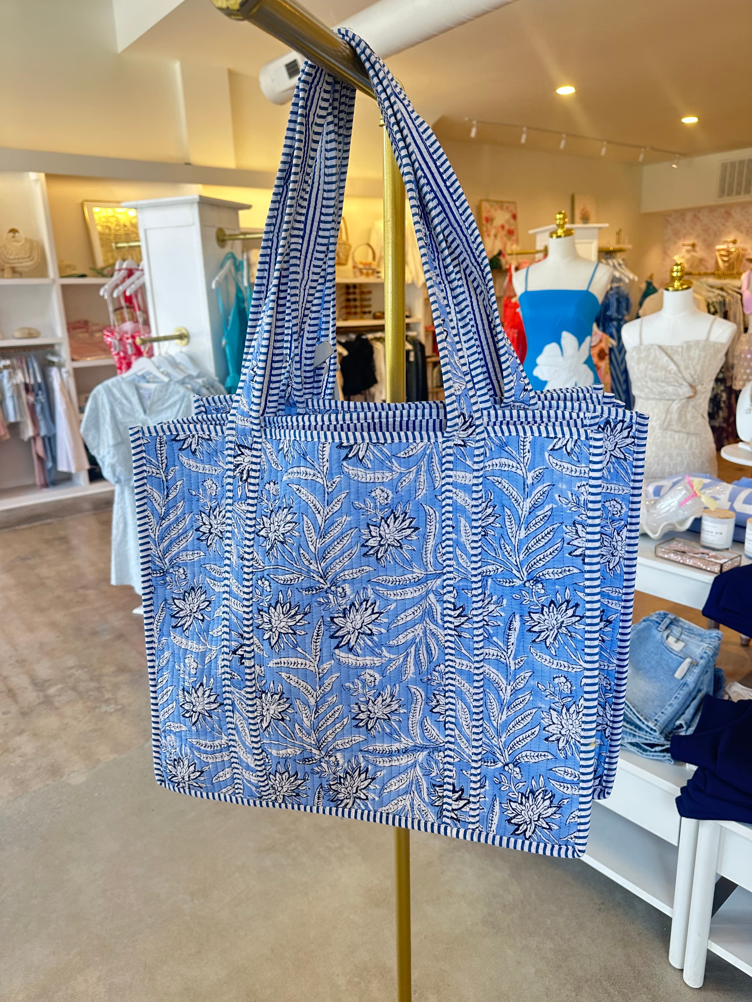 Blue Blooms Quilted Tote