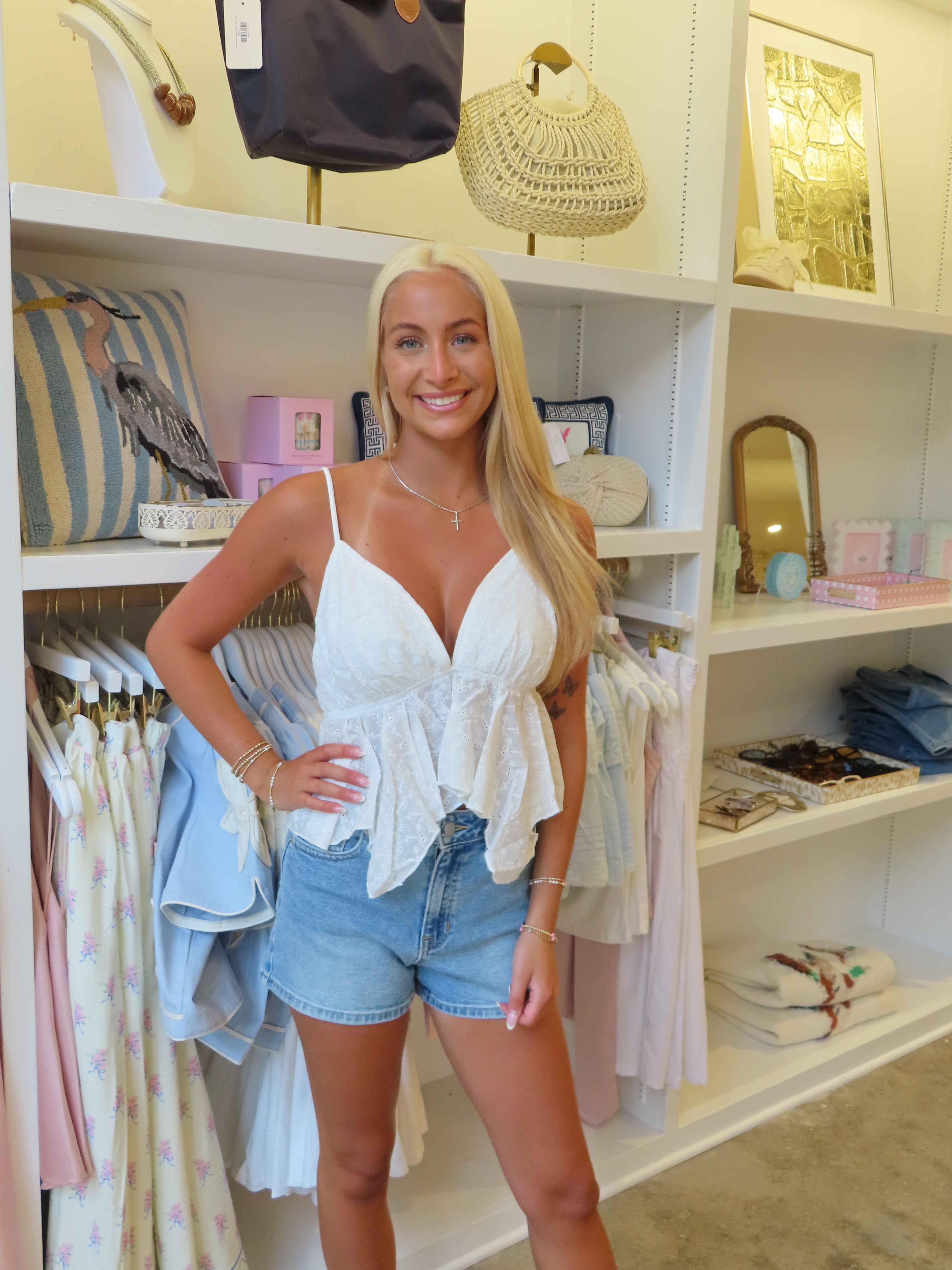 There She Goes High Low Ruffle Top - White Eyelet