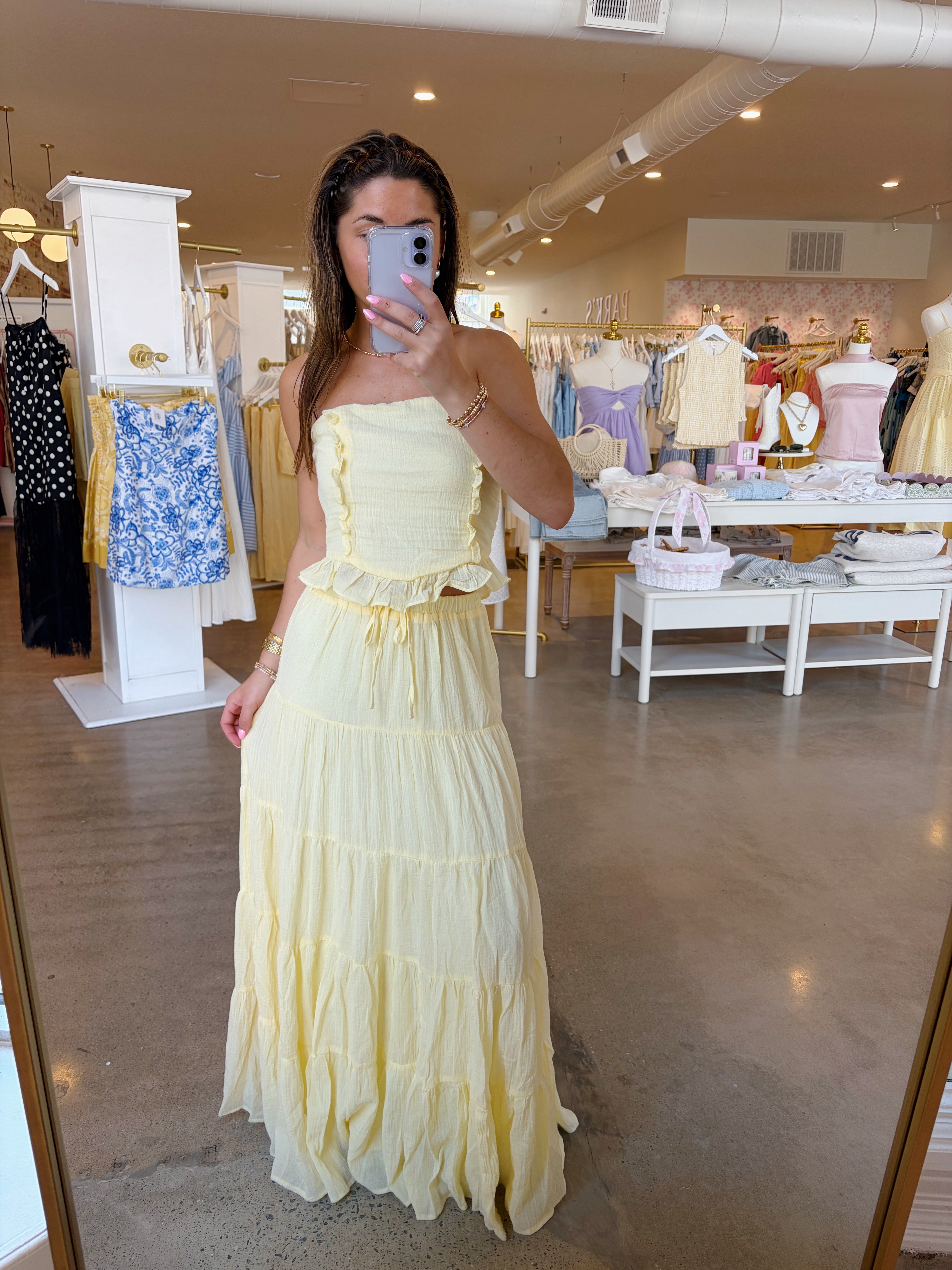 Juliea Lightweight Gauze Top & Skirt Set - Lemon