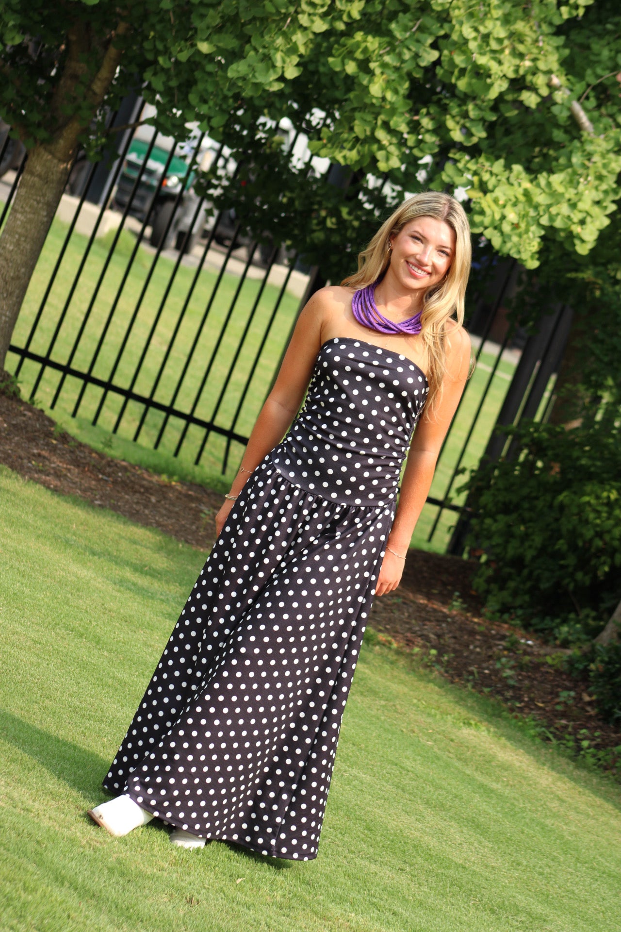 Lana Maxi Dress - Black Polka Dot
