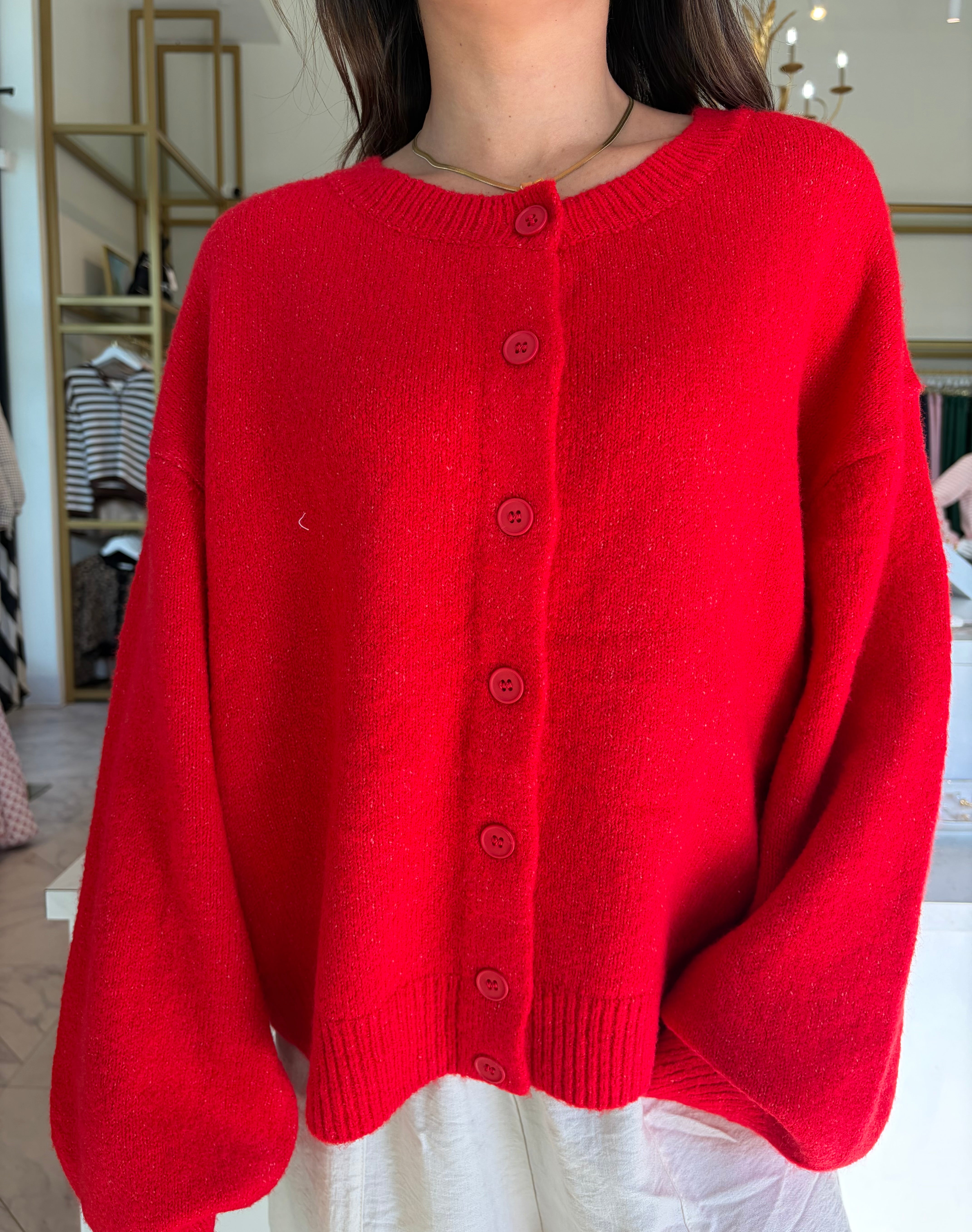 Becka Soft Knit Button Up Cardigan Sweater - Red