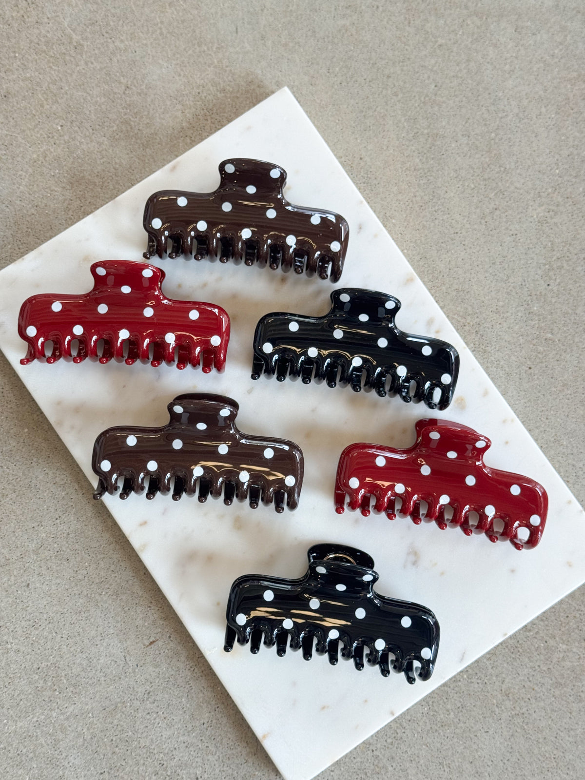 Polka Dot Rectangle Hair Claw - Brown