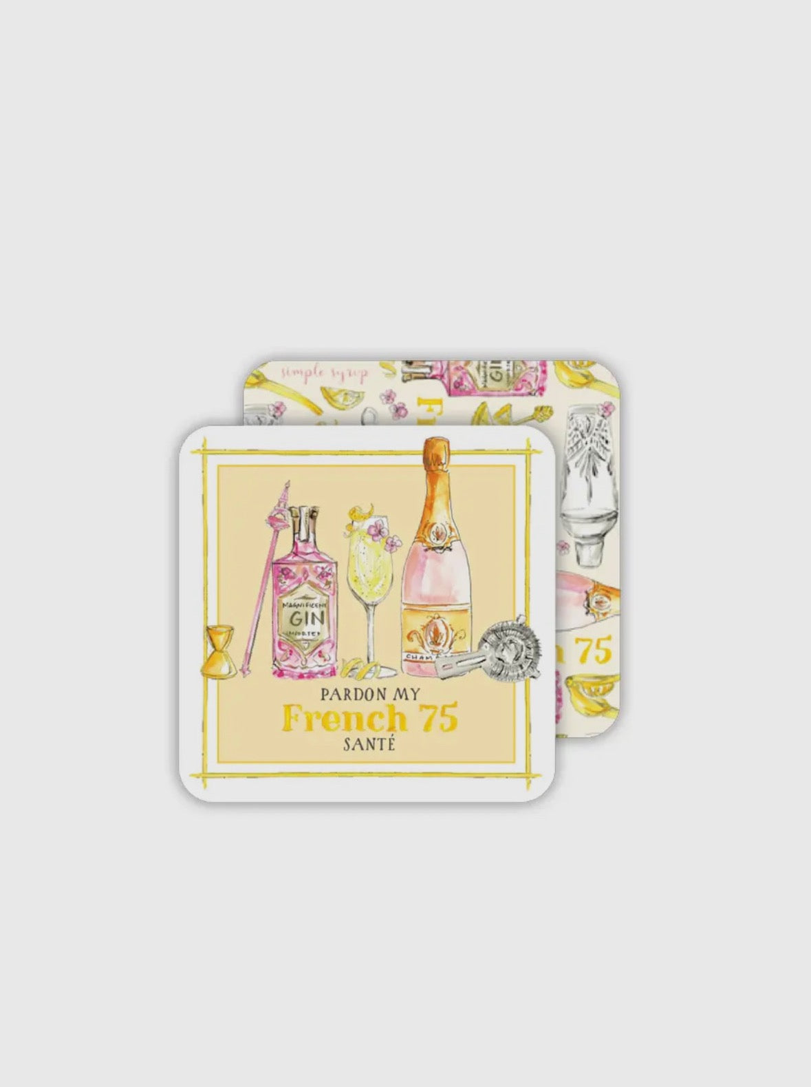 Handpainted Pardon My French 75 Square Coaster - Pack of 20