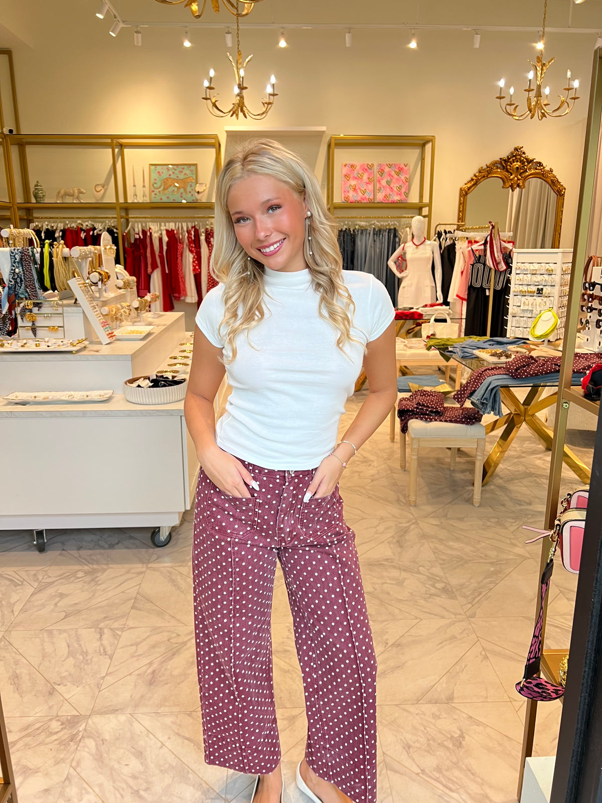 Brynn Polka Dot Denim - Burgundy