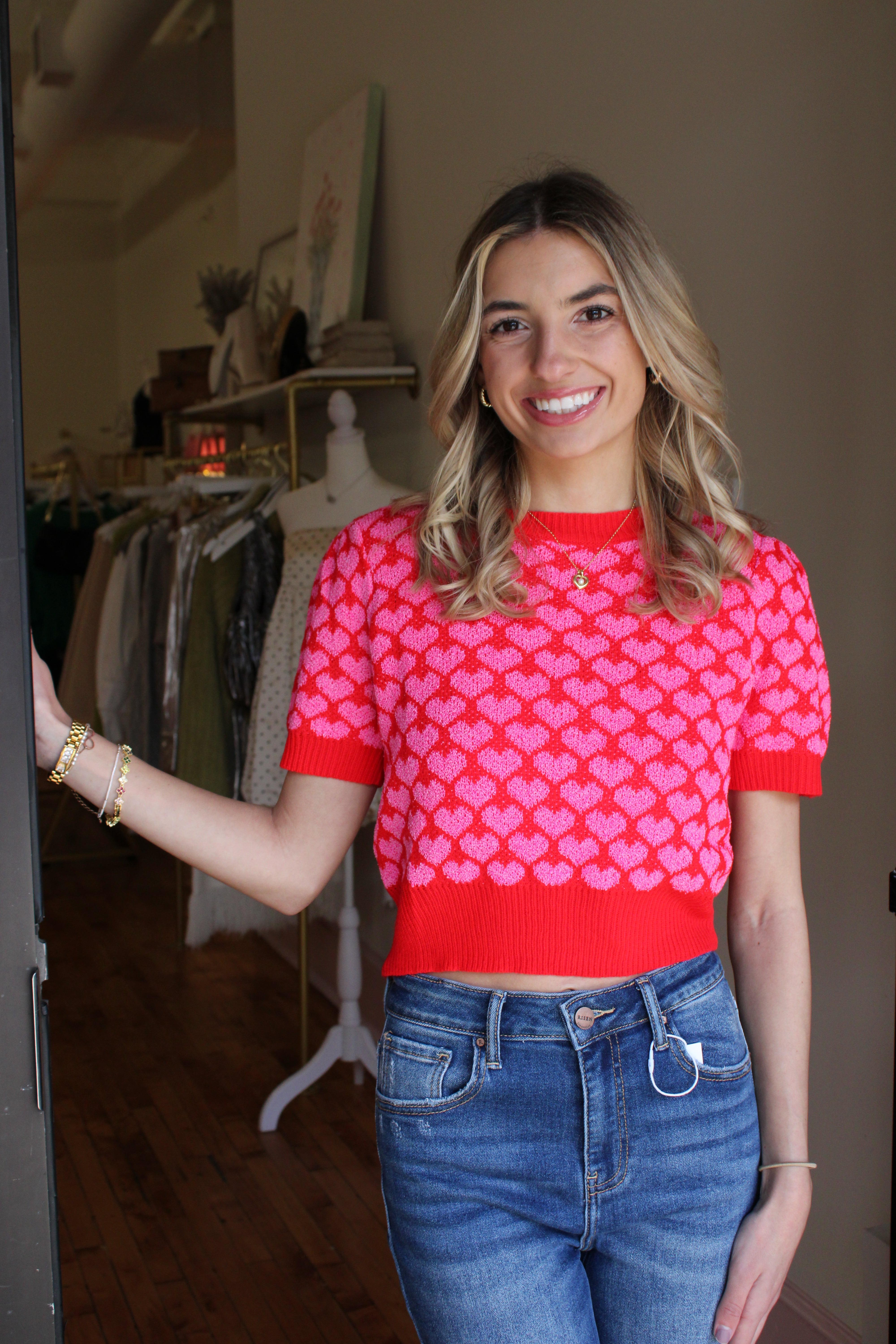 Show Me Love Cropped Sweater Top - Red Pink