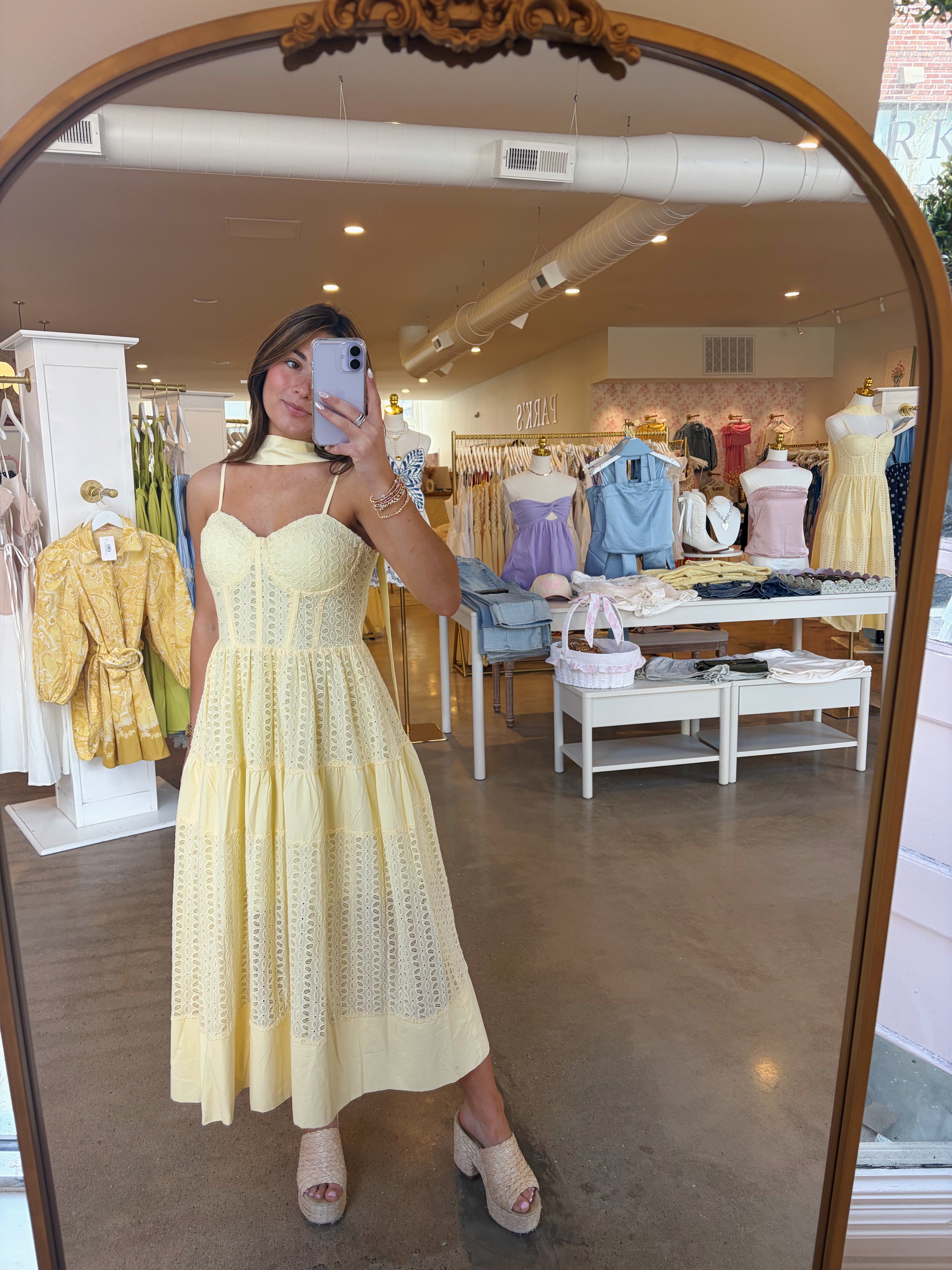 Harlow Eyelet Midi Dress - Yellow