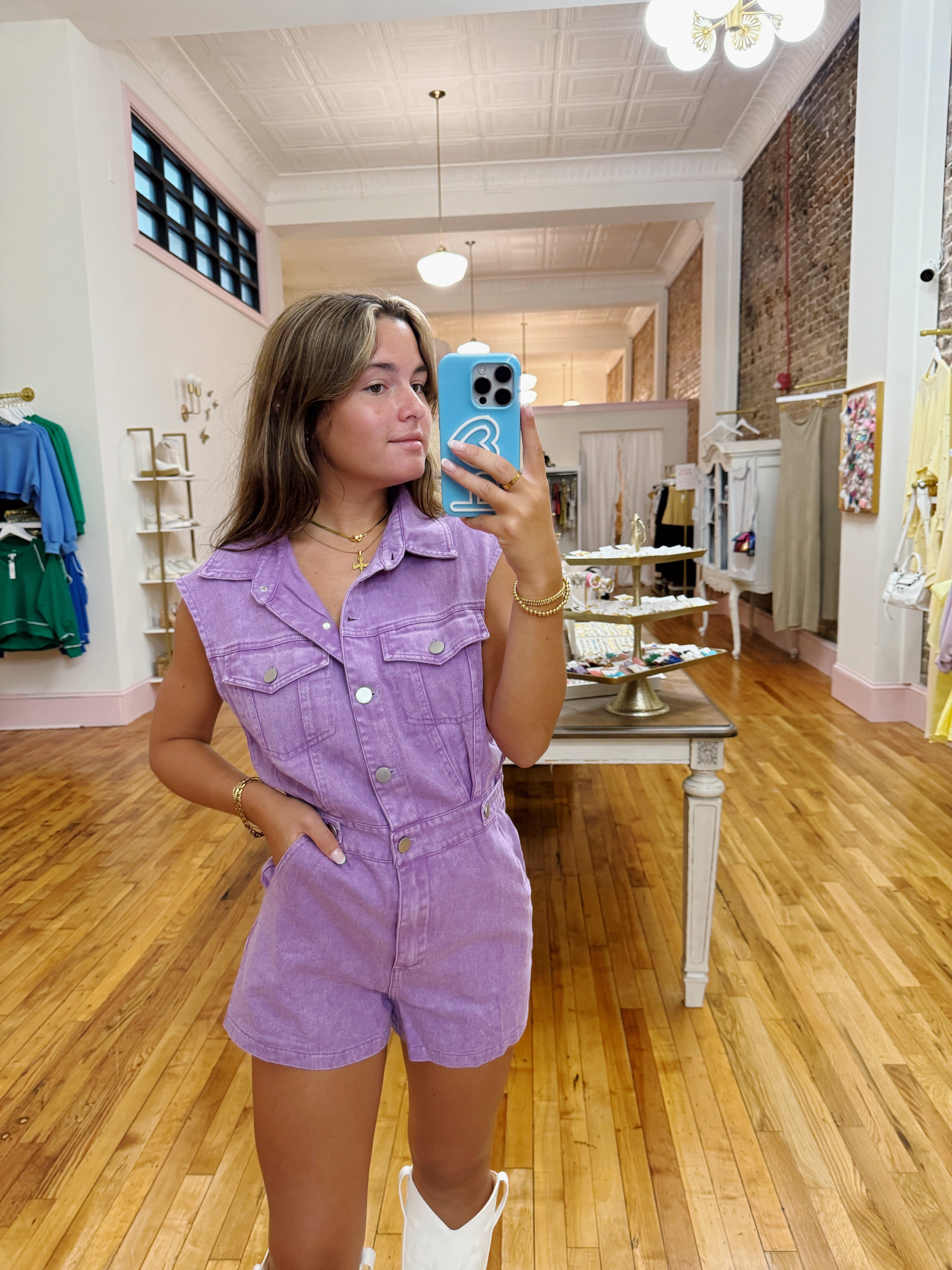 Without You Sleeveless Denim Romper - Purple