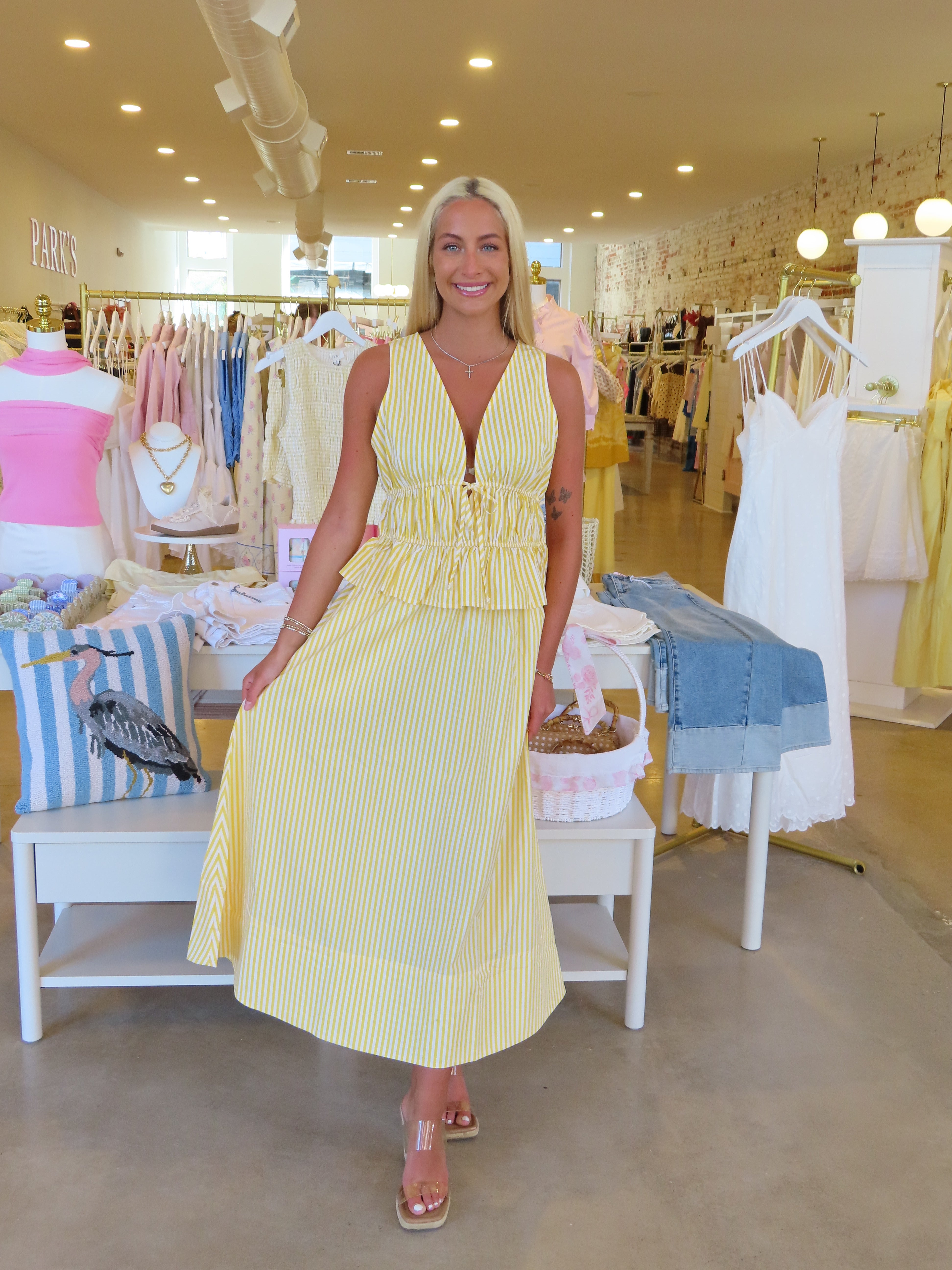 Chari Top - Yellow White Stripe