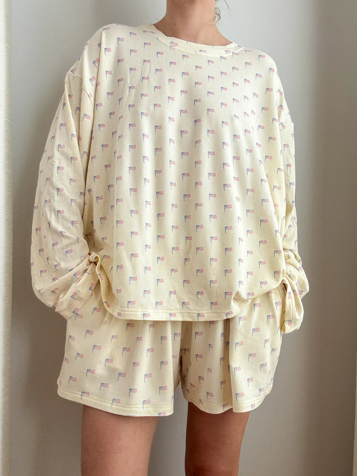 American Flag Pajama Top - Pale Yellow