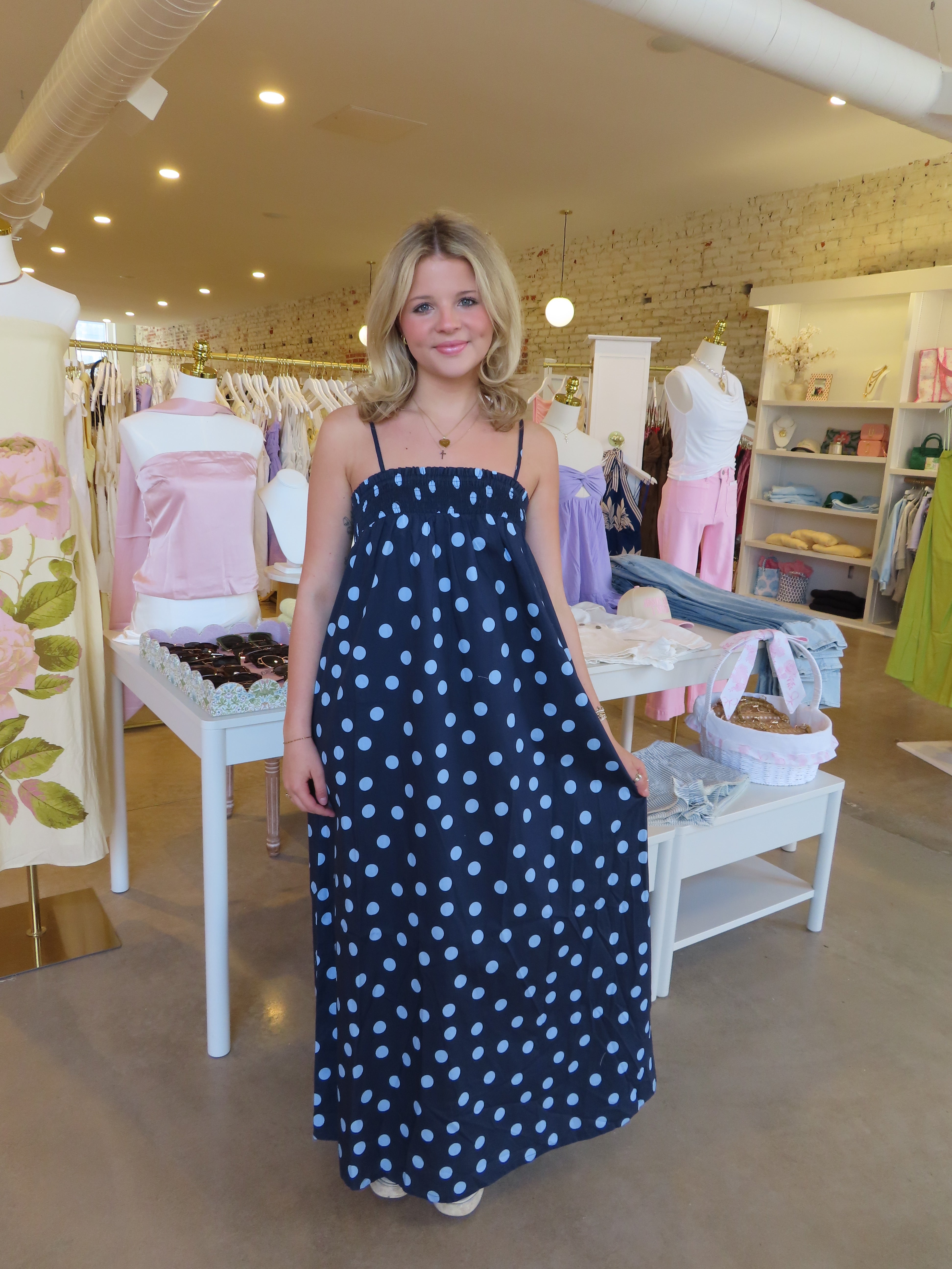 Callie Midi Dress - Navy & Light Blue Polka Dot