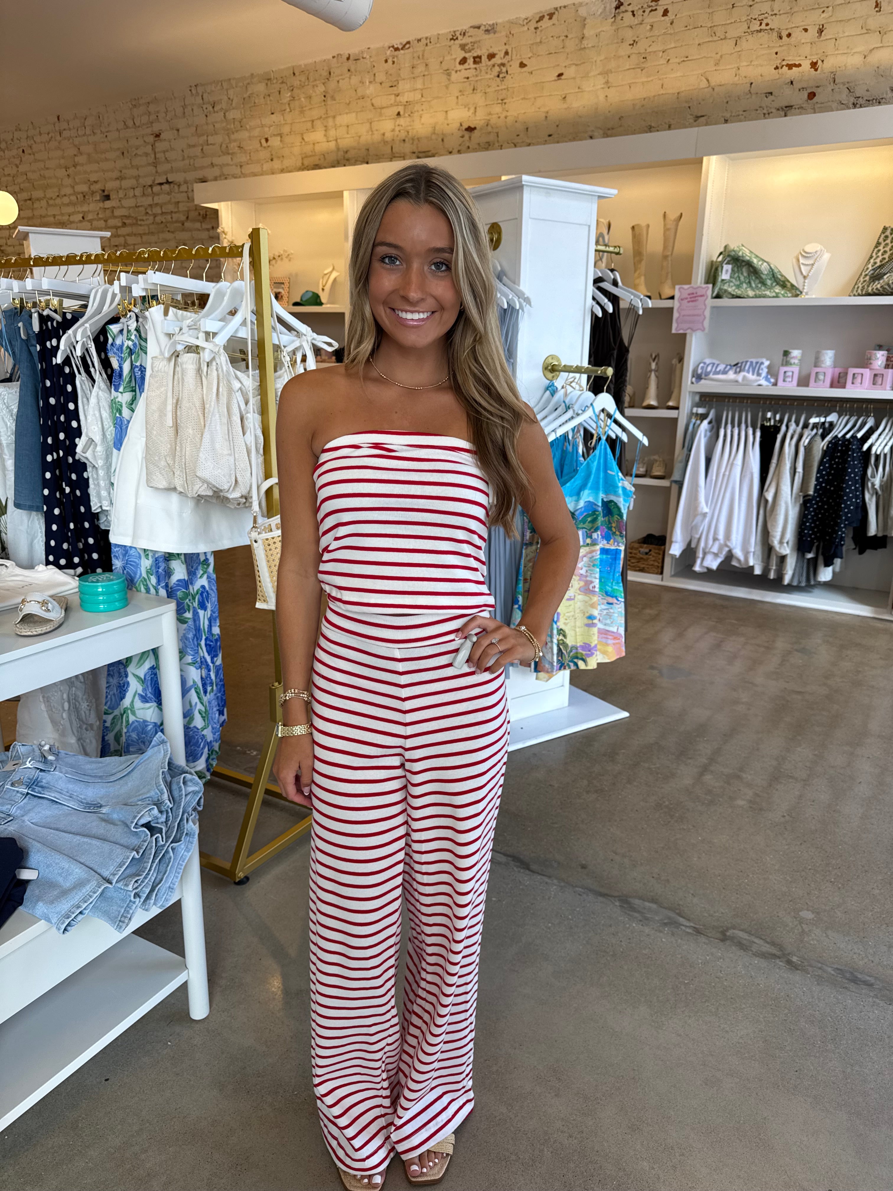 American Nights Top & Pants Set - Red Stripe