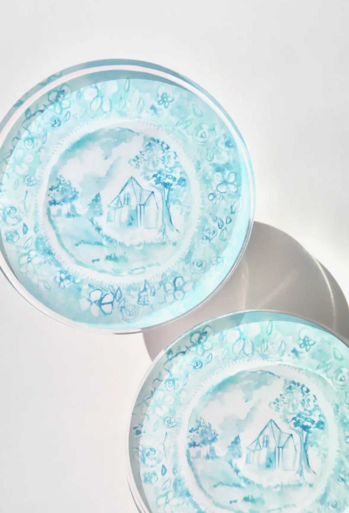 Acrylic Blue & White Antique Plate Coaster (Set of 2)