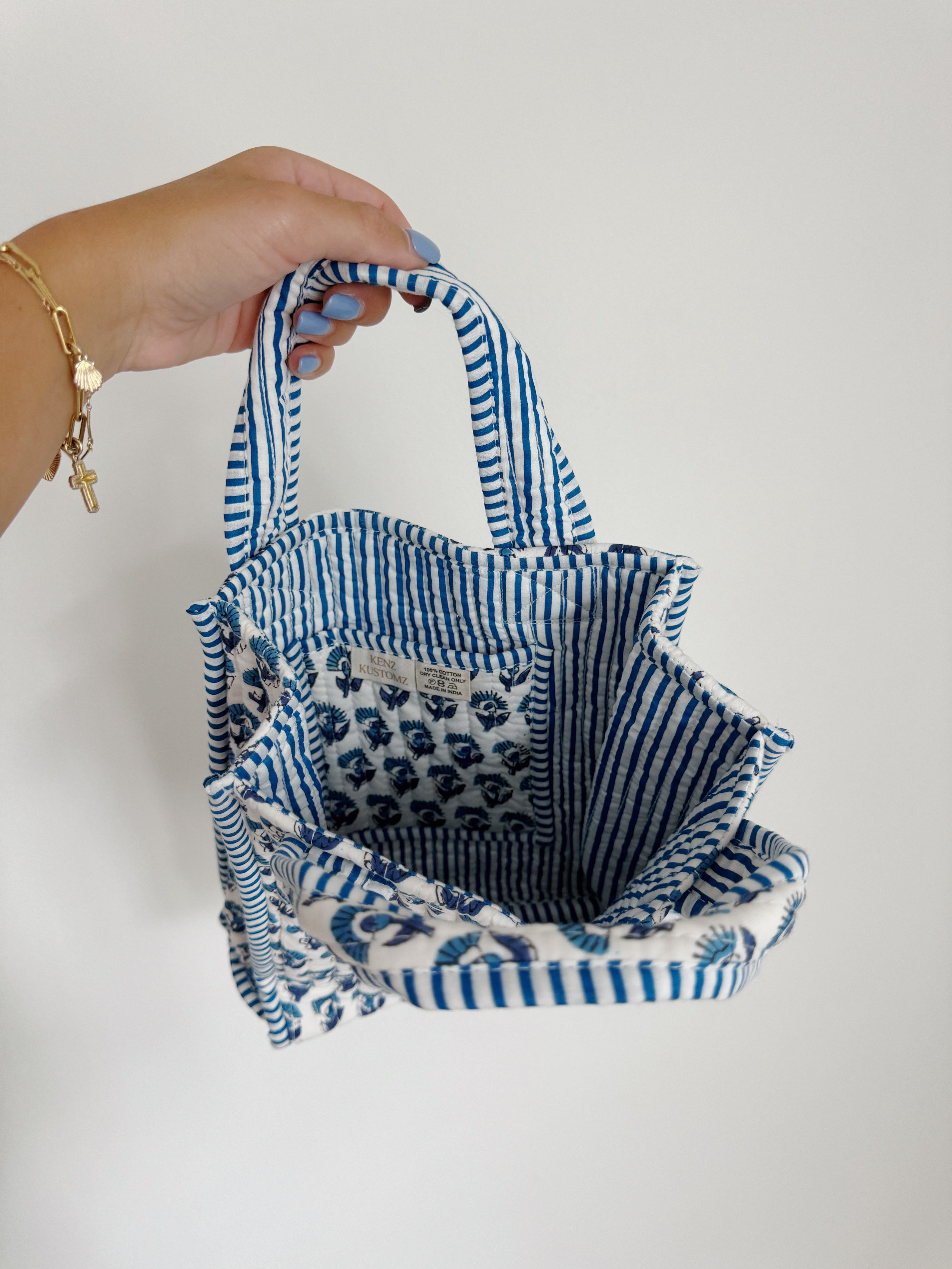 Blair Quilted Mini Tote Bag - Ocean Petals