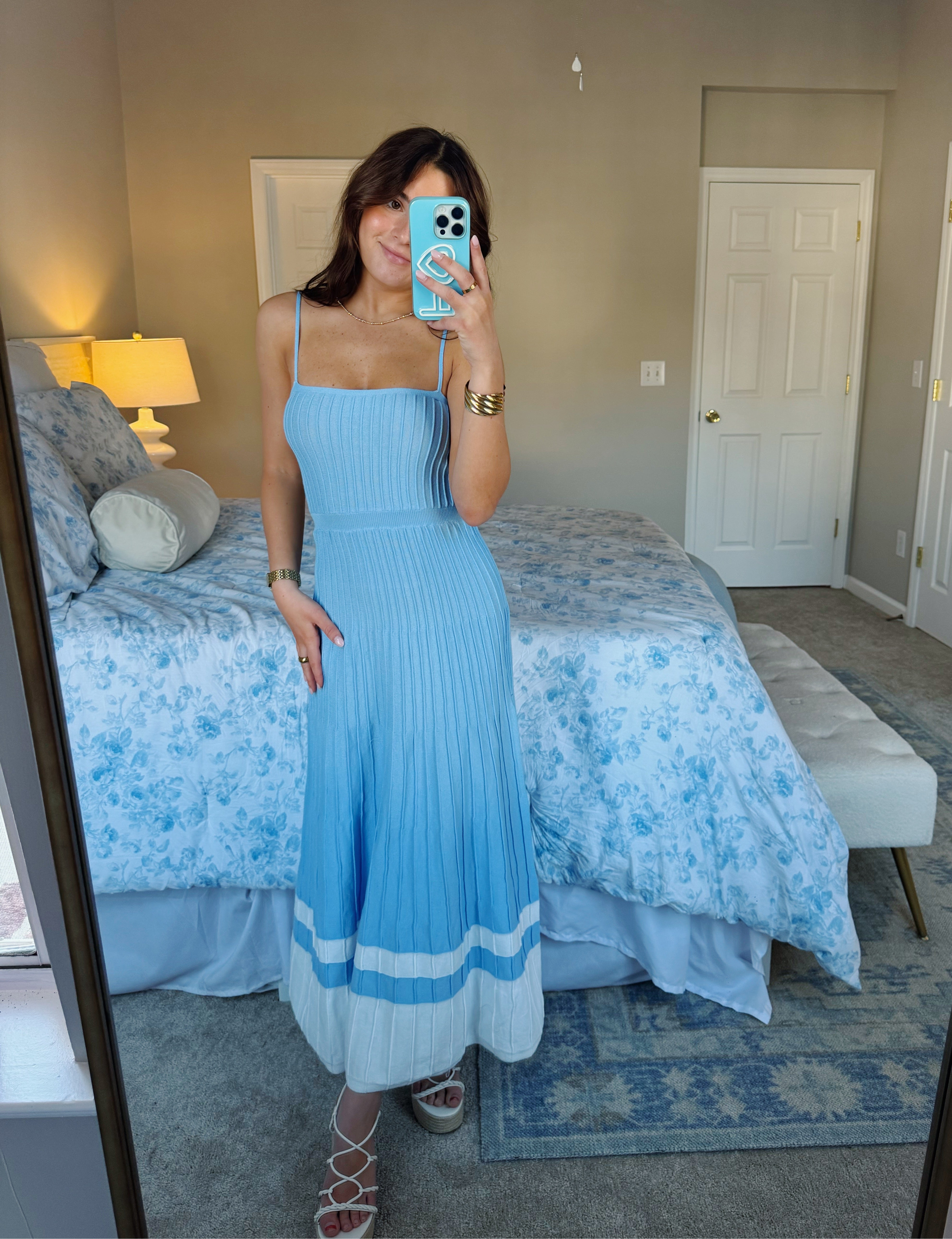 Sutton Midi Dress - Light Blue & Ivory