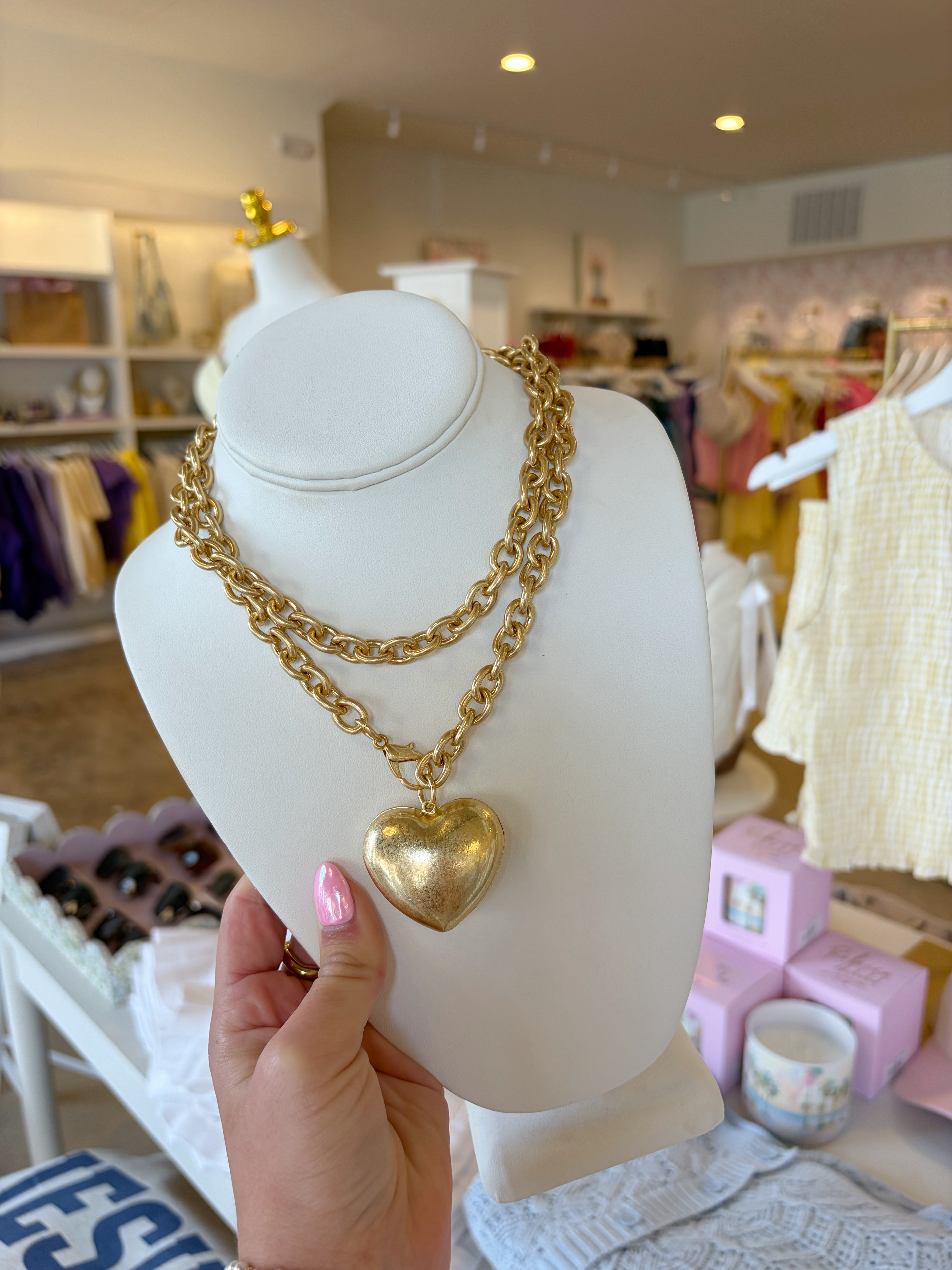 Vintage Puffy Heart Wrap Around Necklace