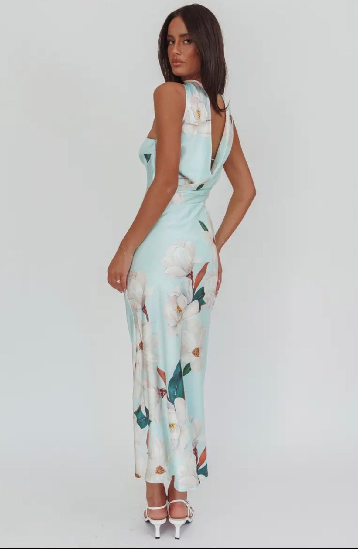 Garden Of Eden Satin Long Dress - Blue Floral