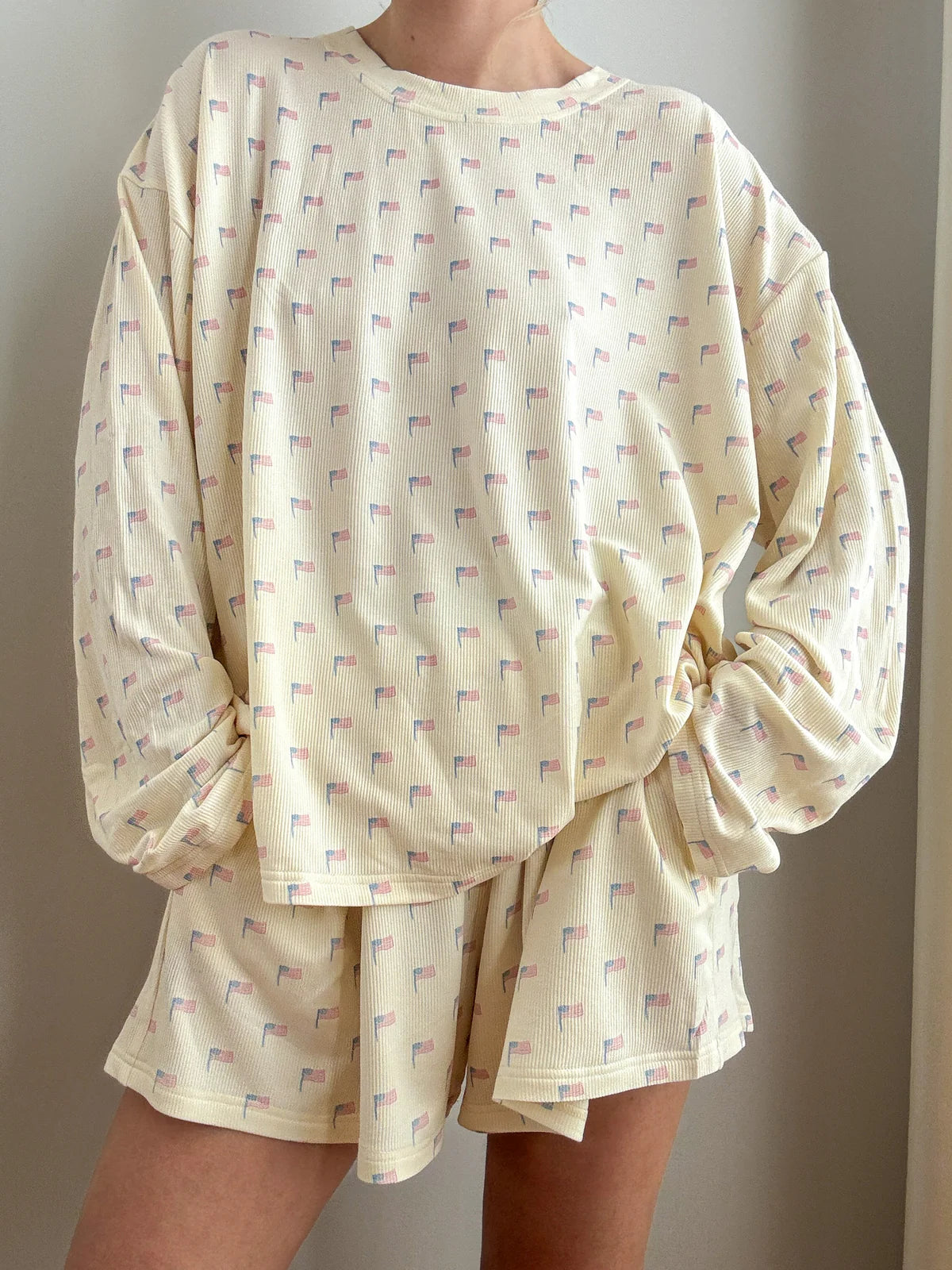 American Flag Pajama Top - Pale Yellow