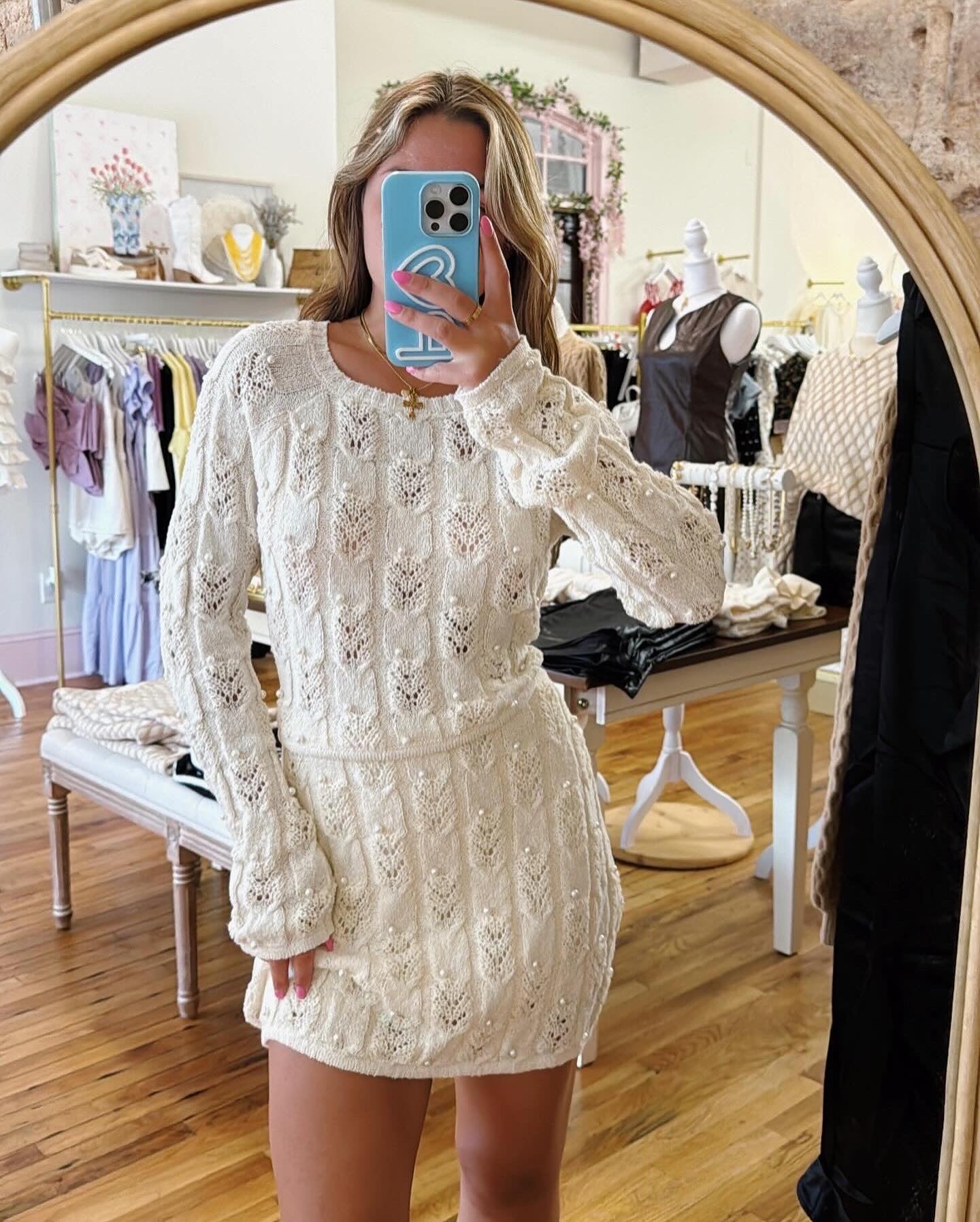 Valerie Knit Pearl Studded Set - Cream