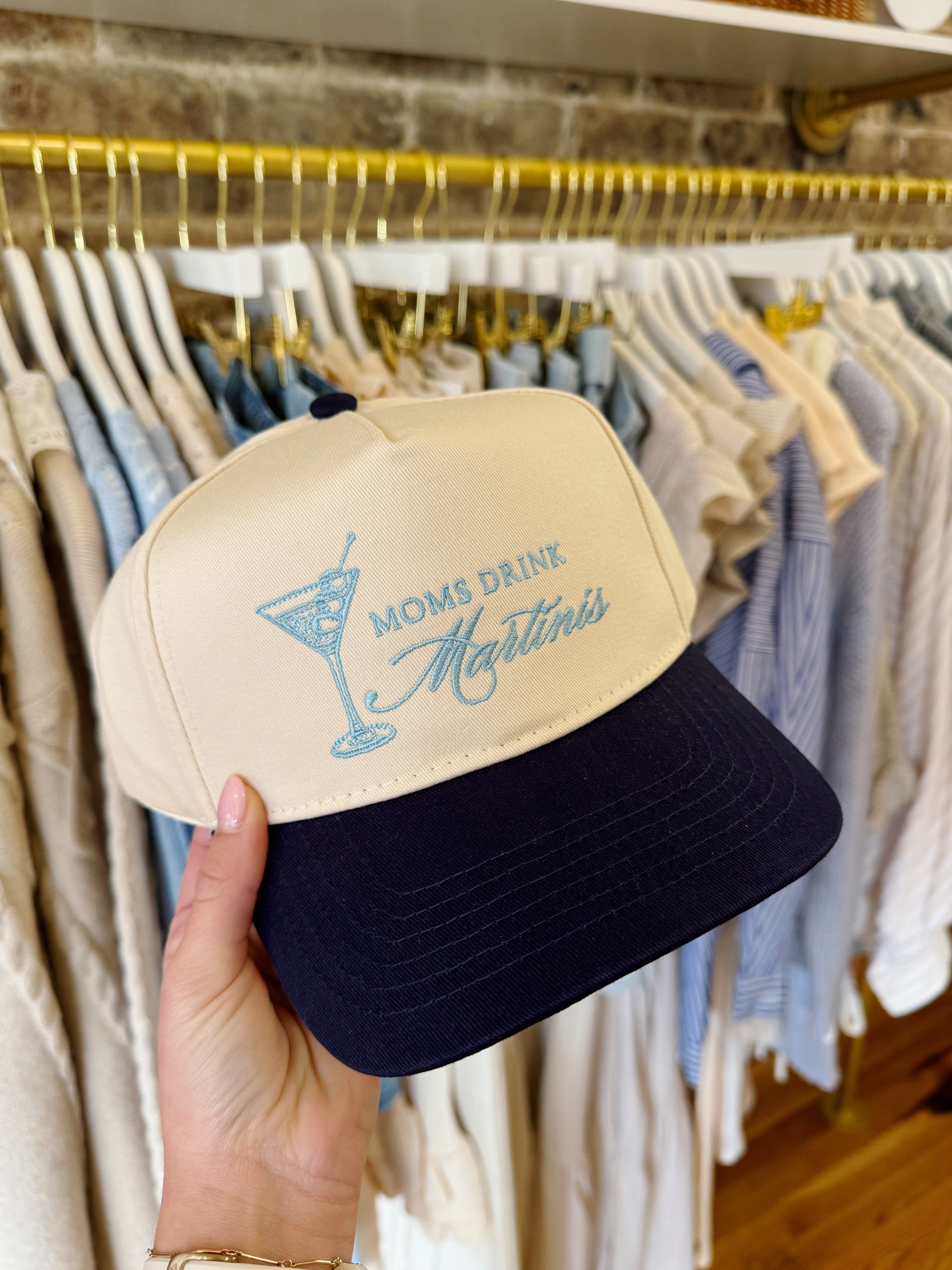 Moms Drink Mimosas Hat - Navy & Light Blue