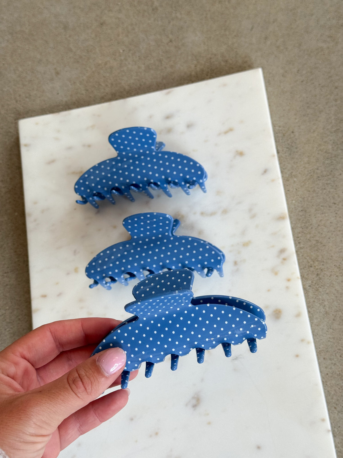 Polka Dot Claw Clip - Blue
