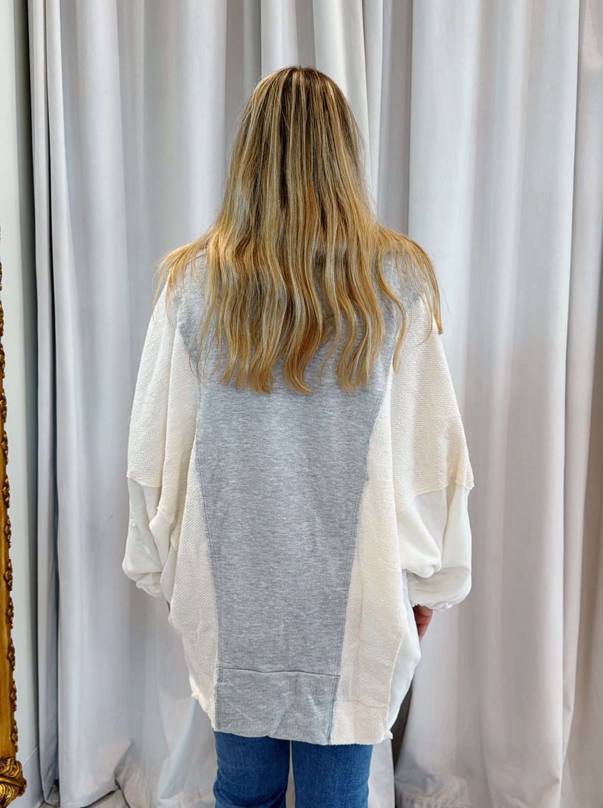 Coastal Breeze Loose Fit Sweatshirt Top - Cream & Grey