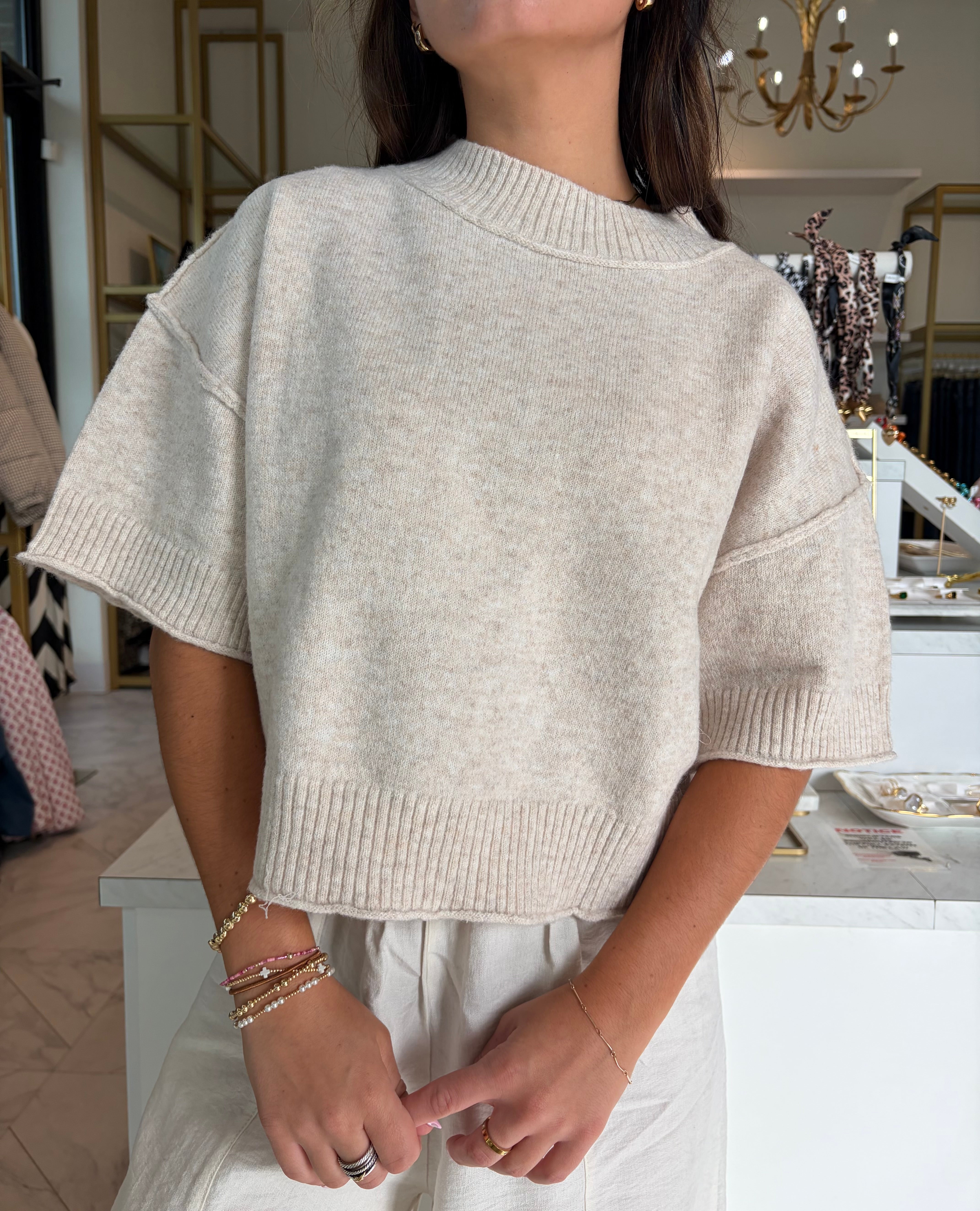 Toni Mock Neck Sweater Top - Oatmeal