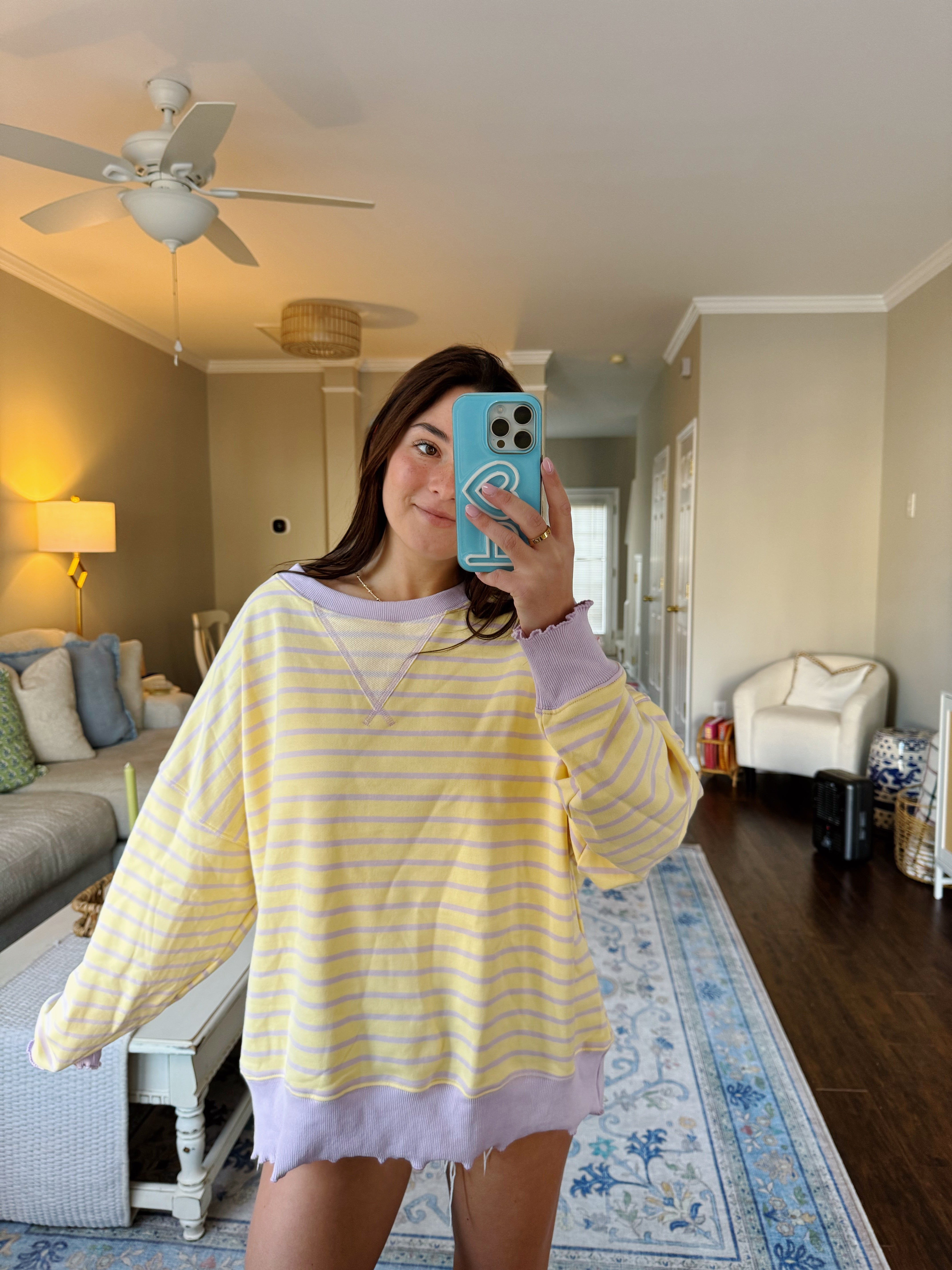 Meant For You Sweatshirt Top - Yellow/ Lavender