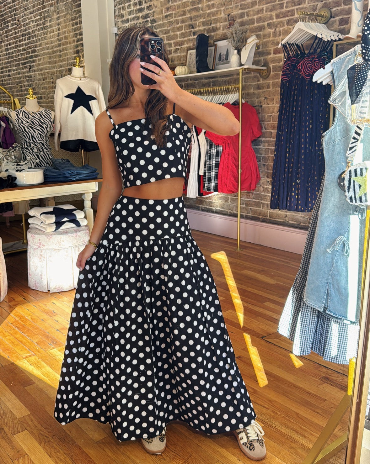 Rebecca Top & Skirt Set - Black Polka Dot