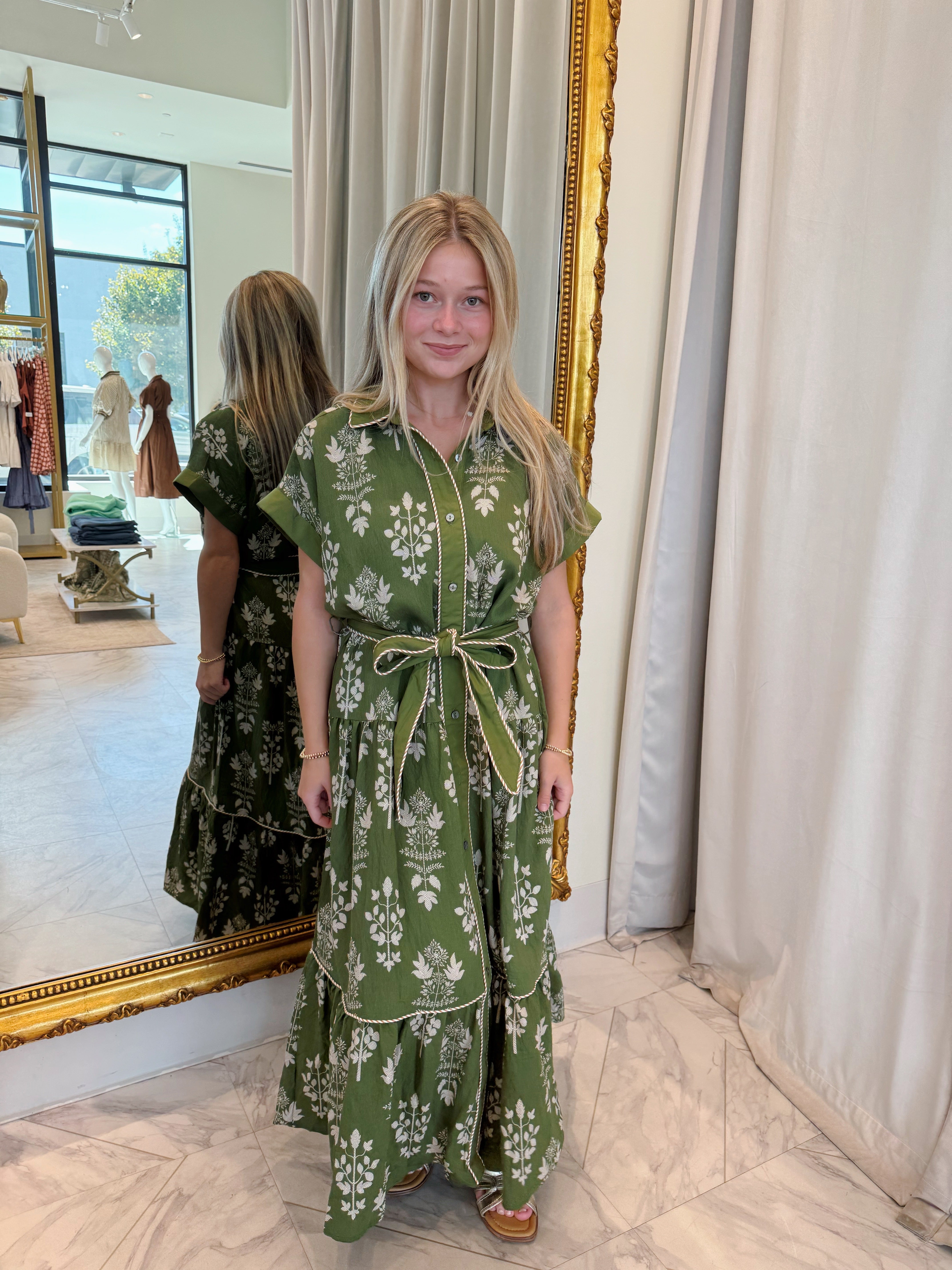 Lynne Midi Dress - Green Floral