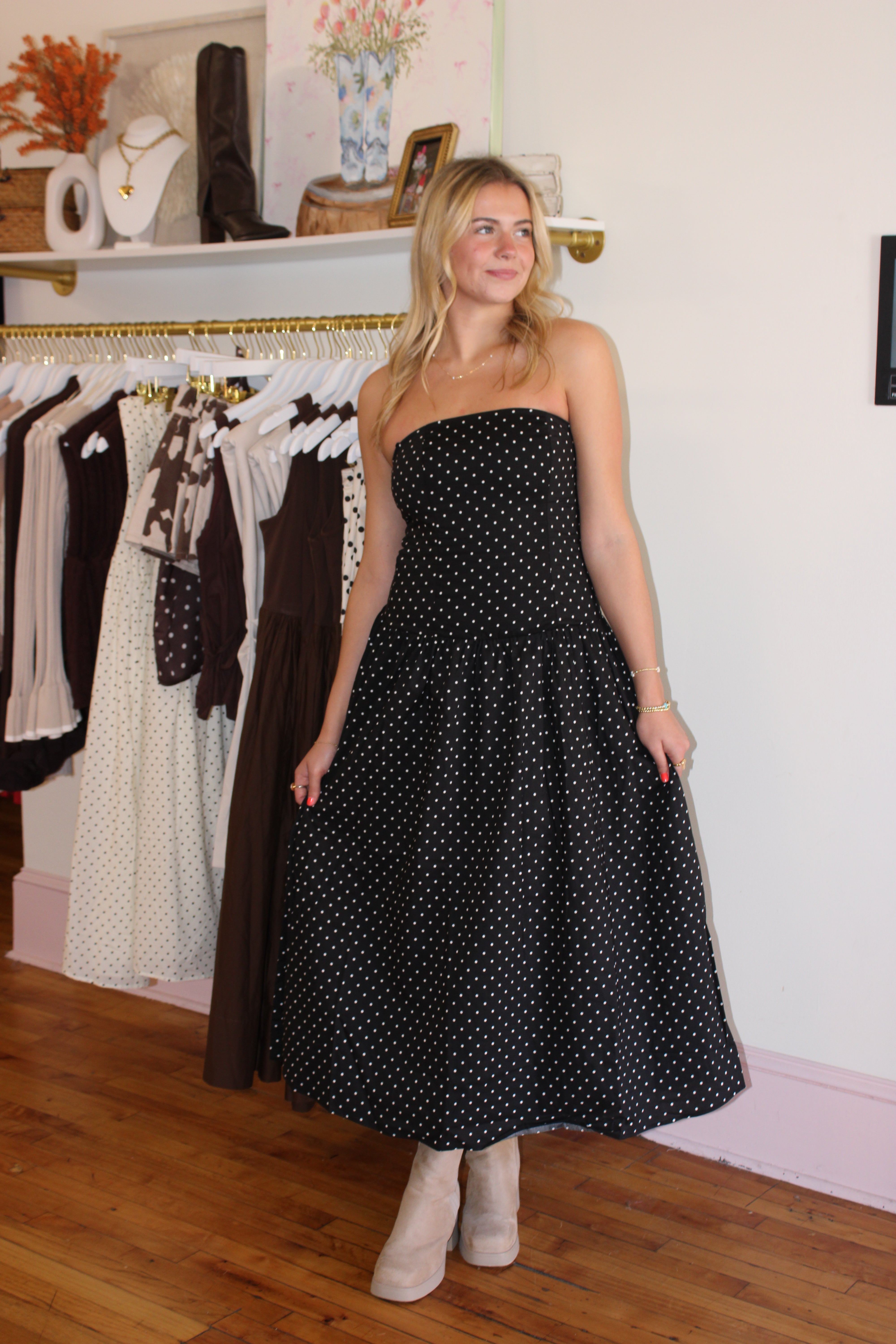 Meant For You Maxi Dress - Black Polka Dot