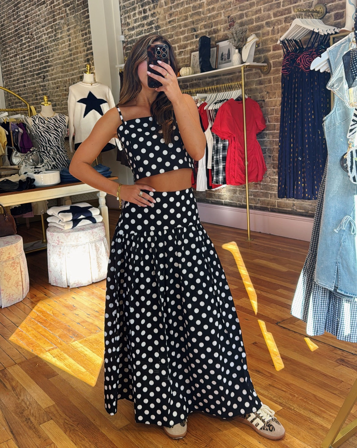 Rebecca Top & Skirt Set - Black Polka Dot