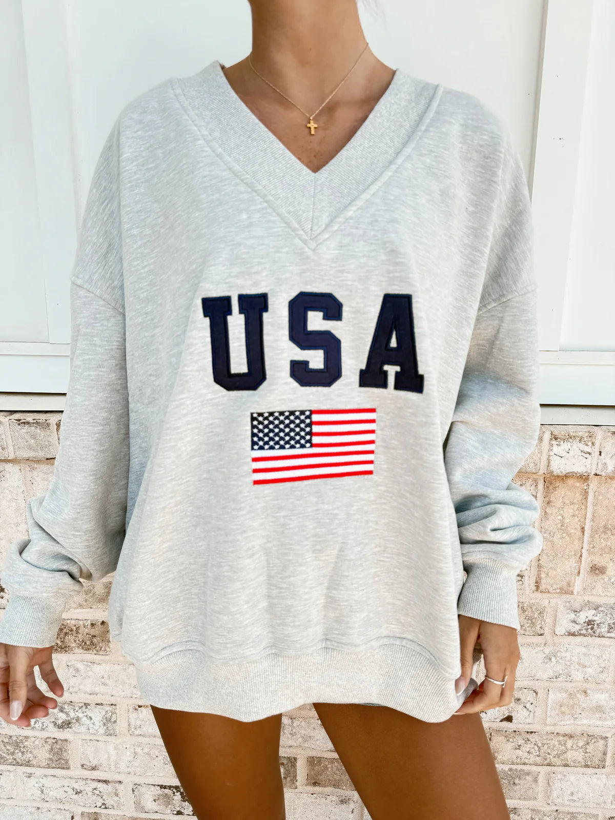 USA V-Neck Mockneck - Grey