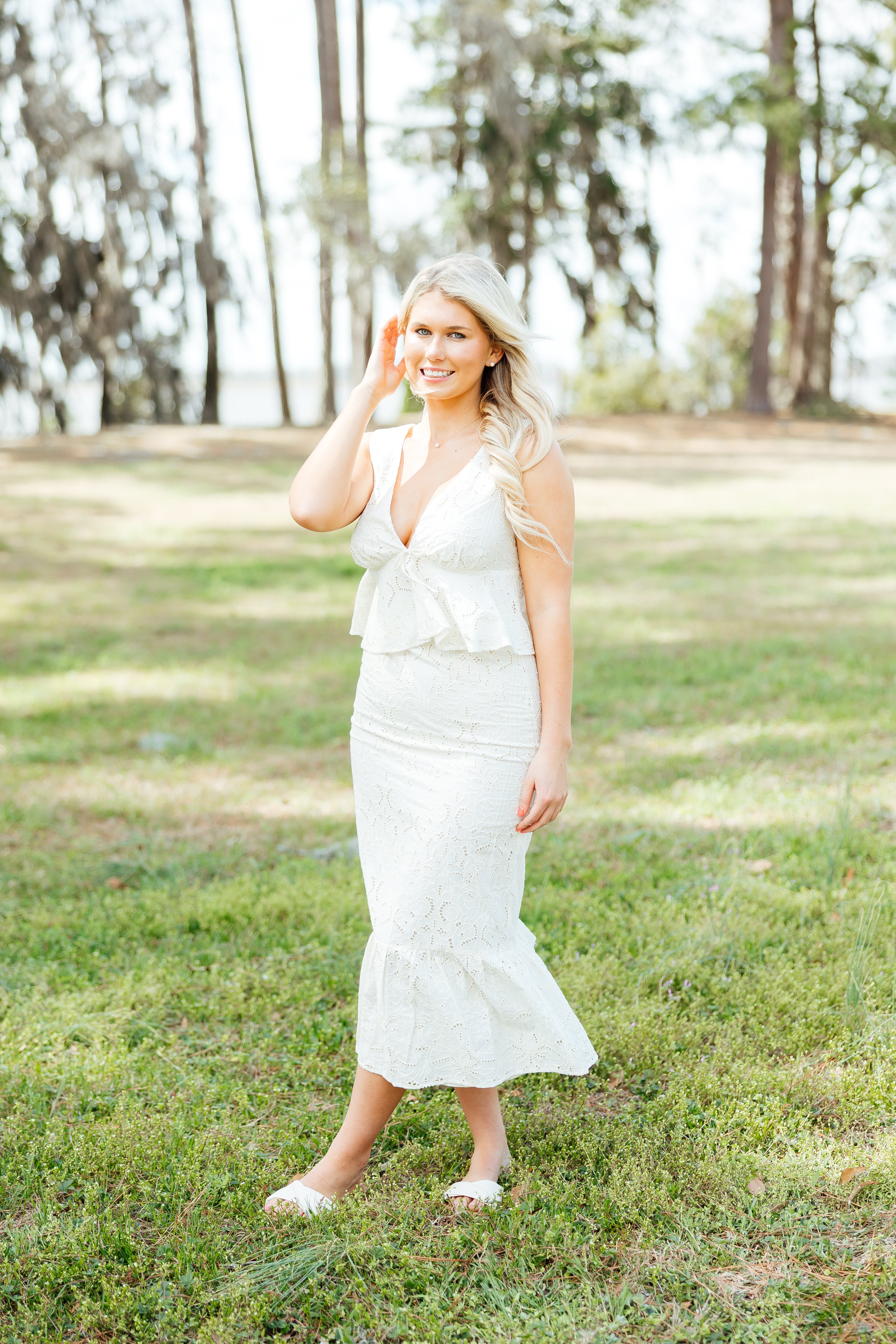 Sofia Eyelet Midi Skirt & Top Set - Ivory