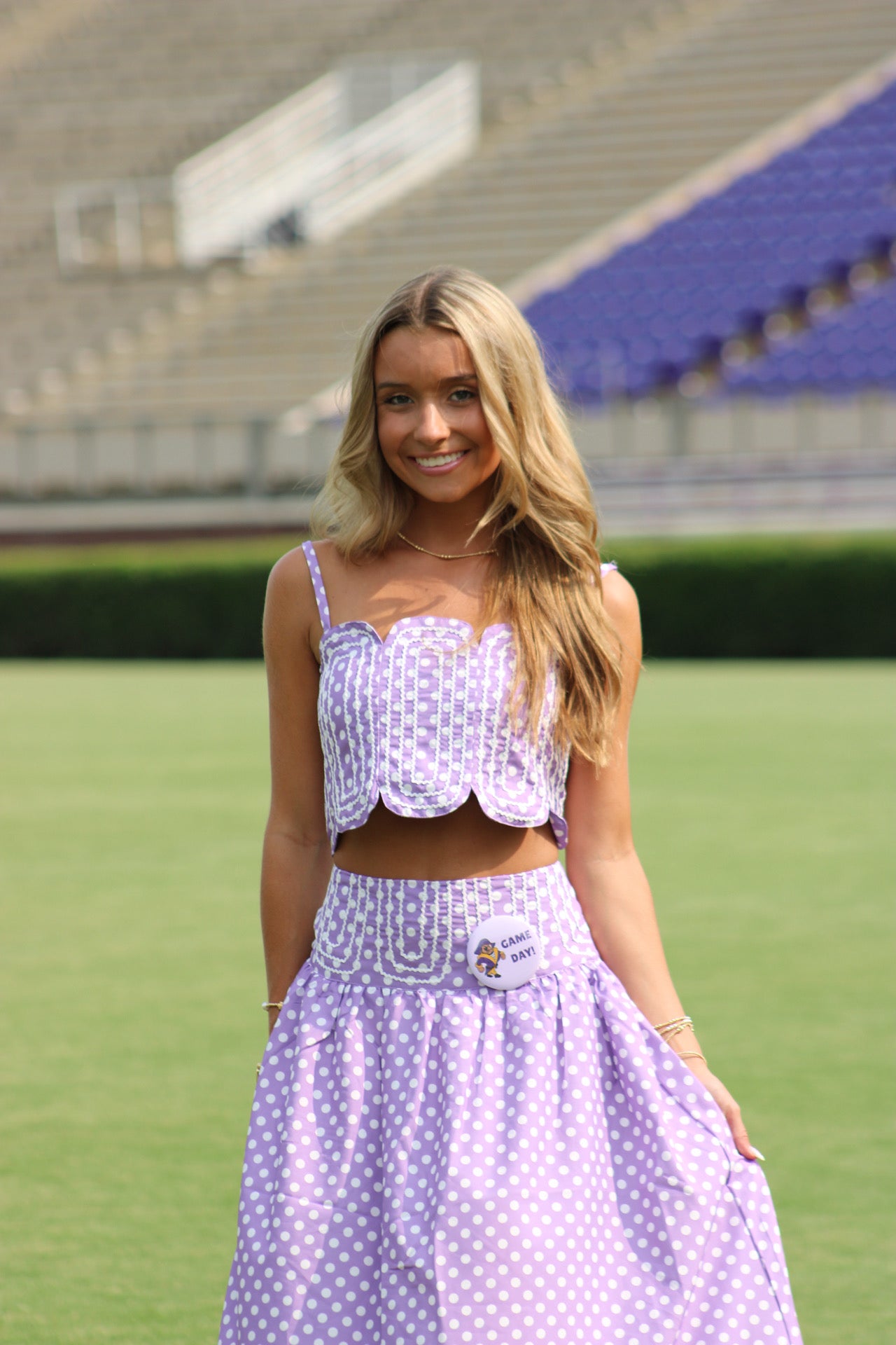 Southern Grace Embroidered Top & Midi Skirt Set - Lavender/WhitePolka Dot