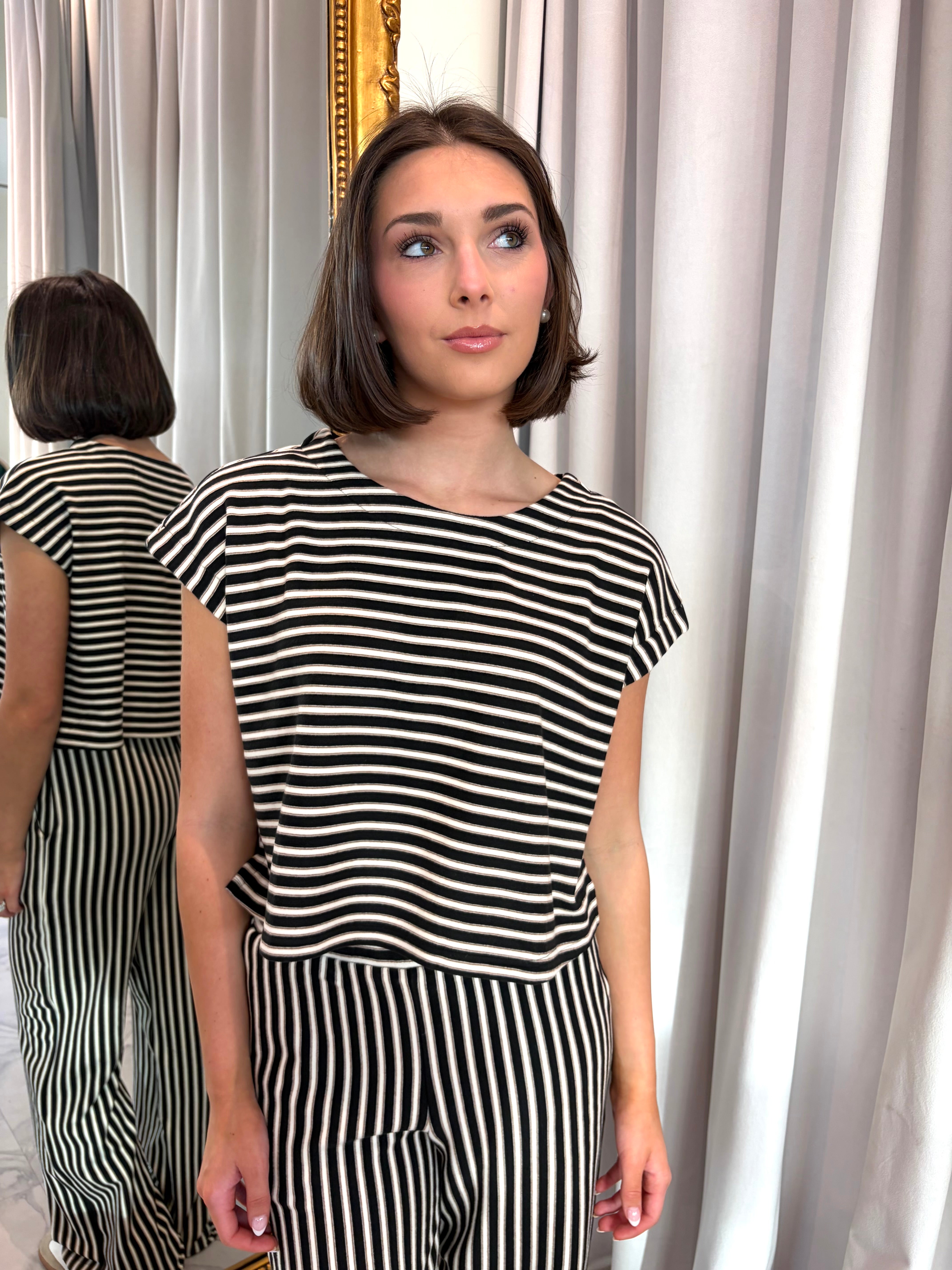 Sweet As Honey Striped Knit Set - Black/Cream