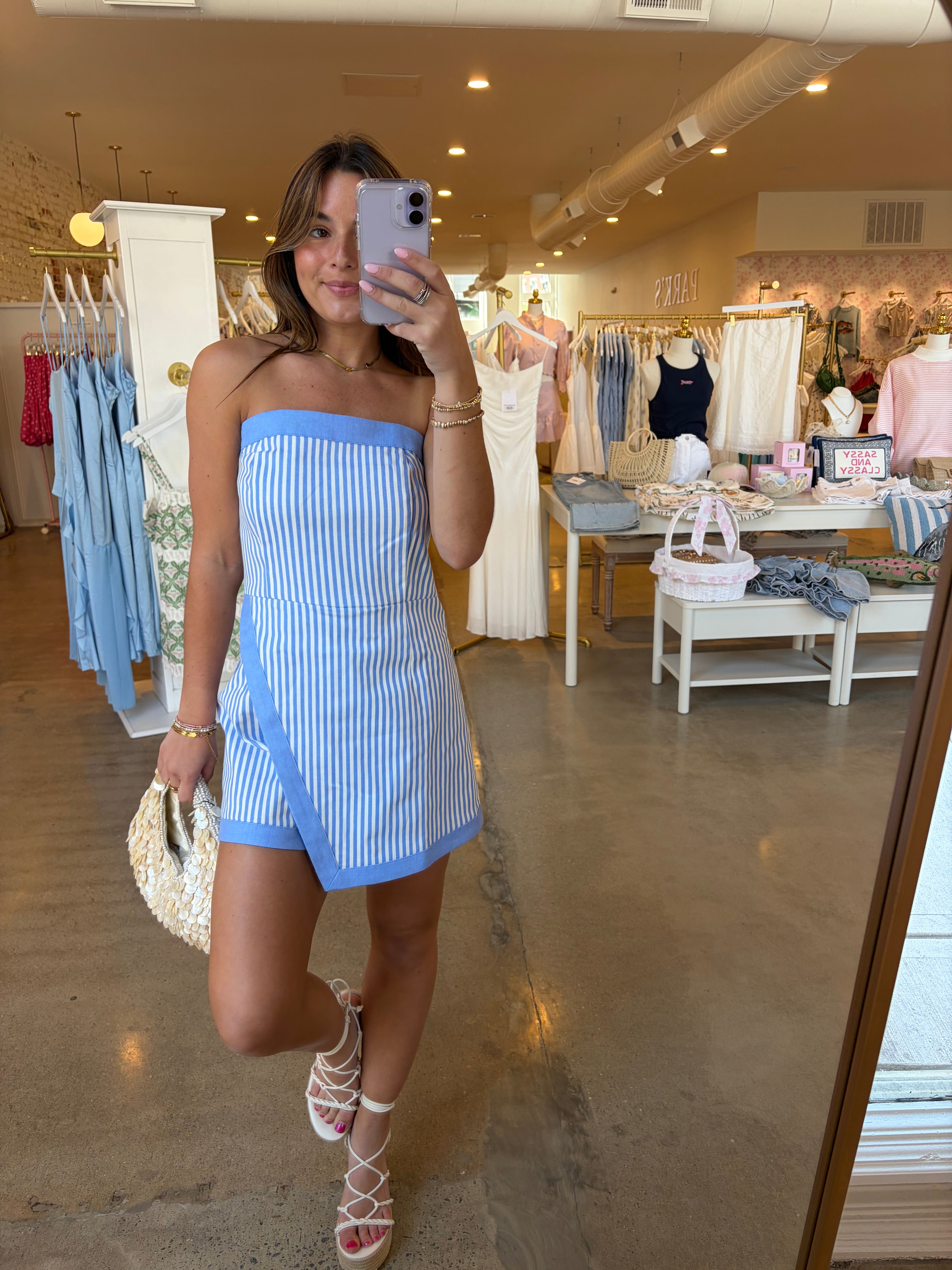 Eden Denim Stripe Romper - Light Blue Stripe