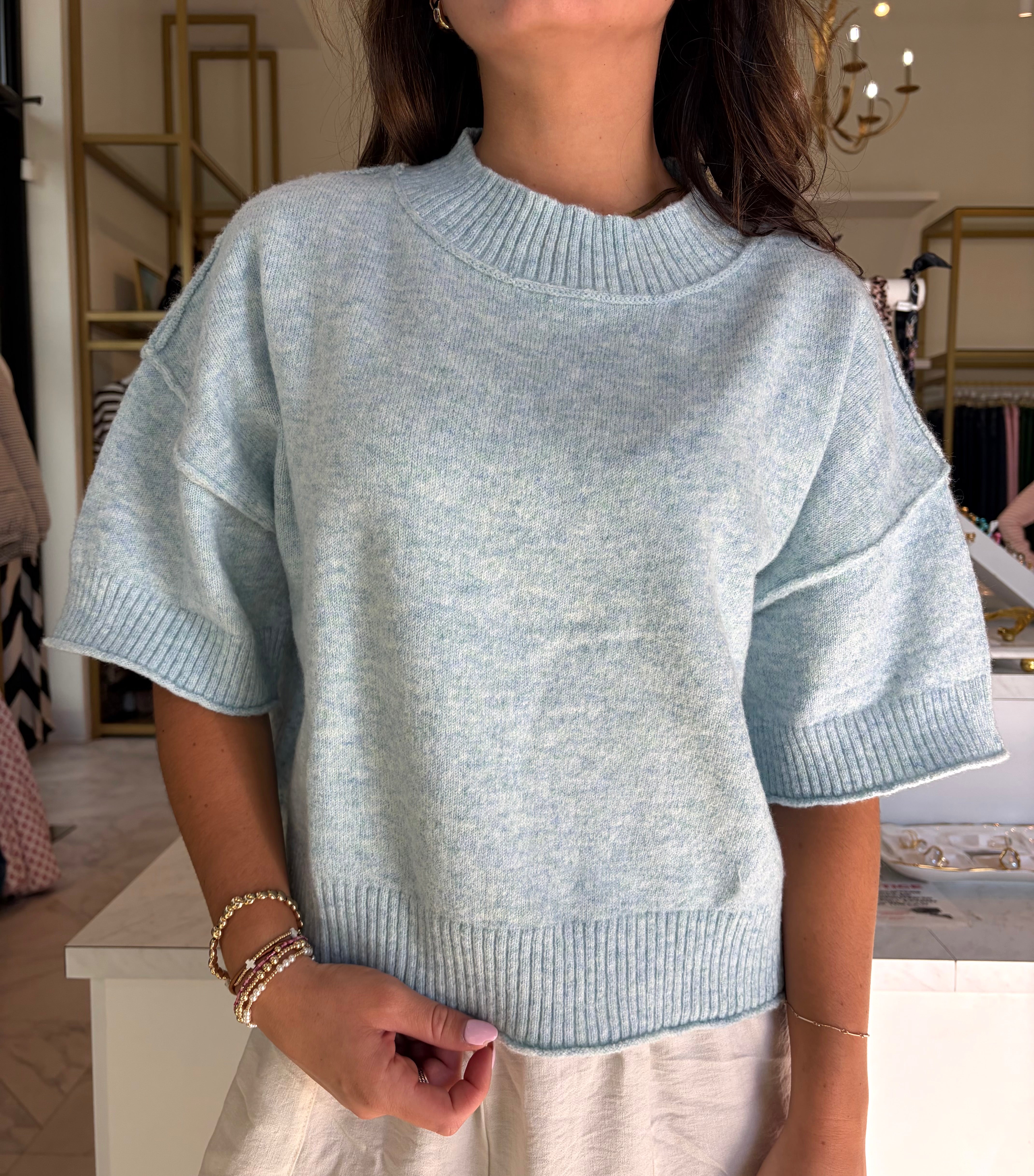 Toni Mock Neck Sweater Top - Sky Blue