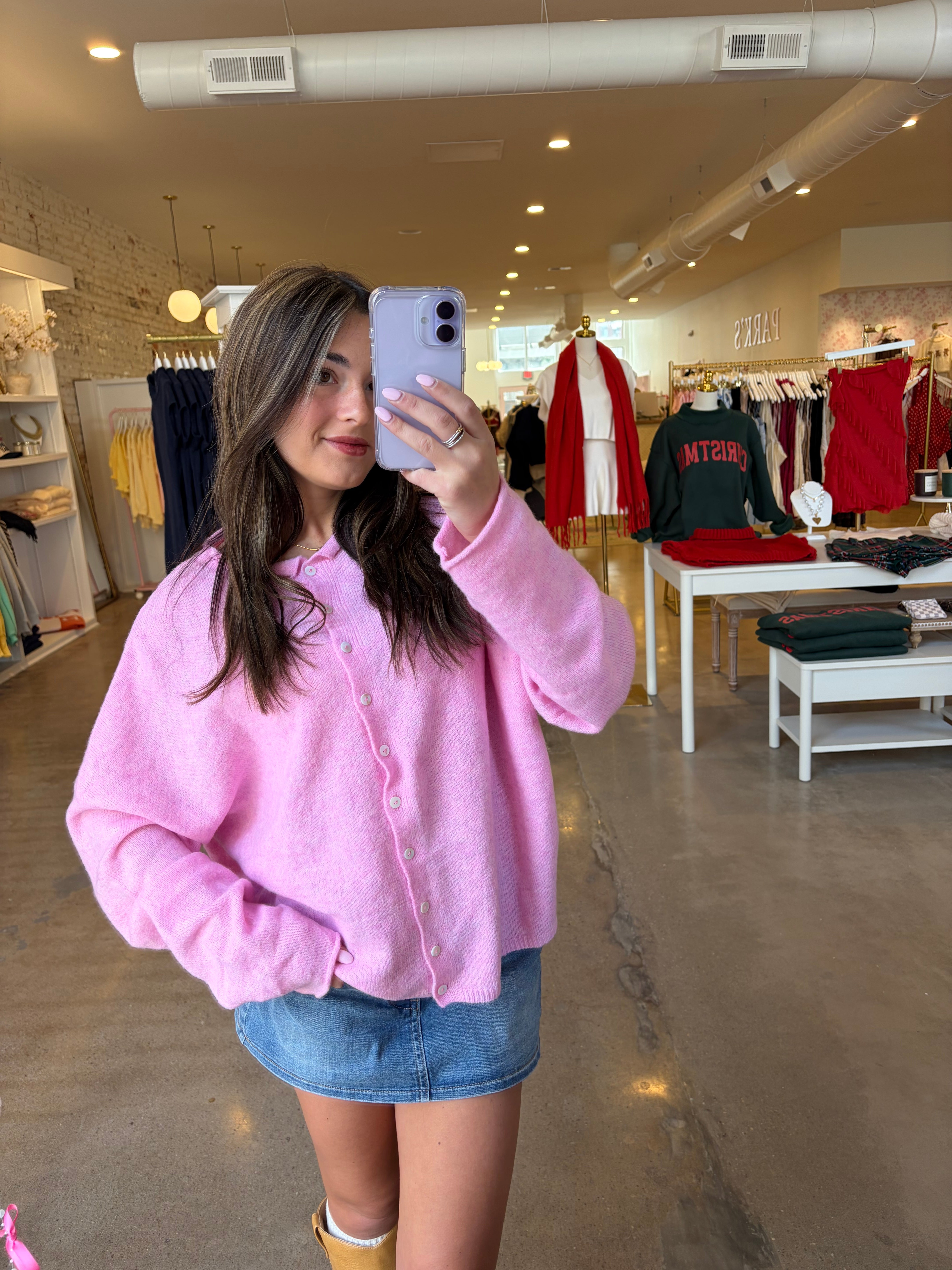 Lizzie Knit Cardigan Sweater - Pale Pink