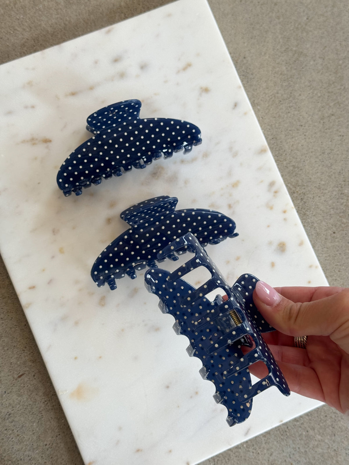 Navy polka dot Hair claw