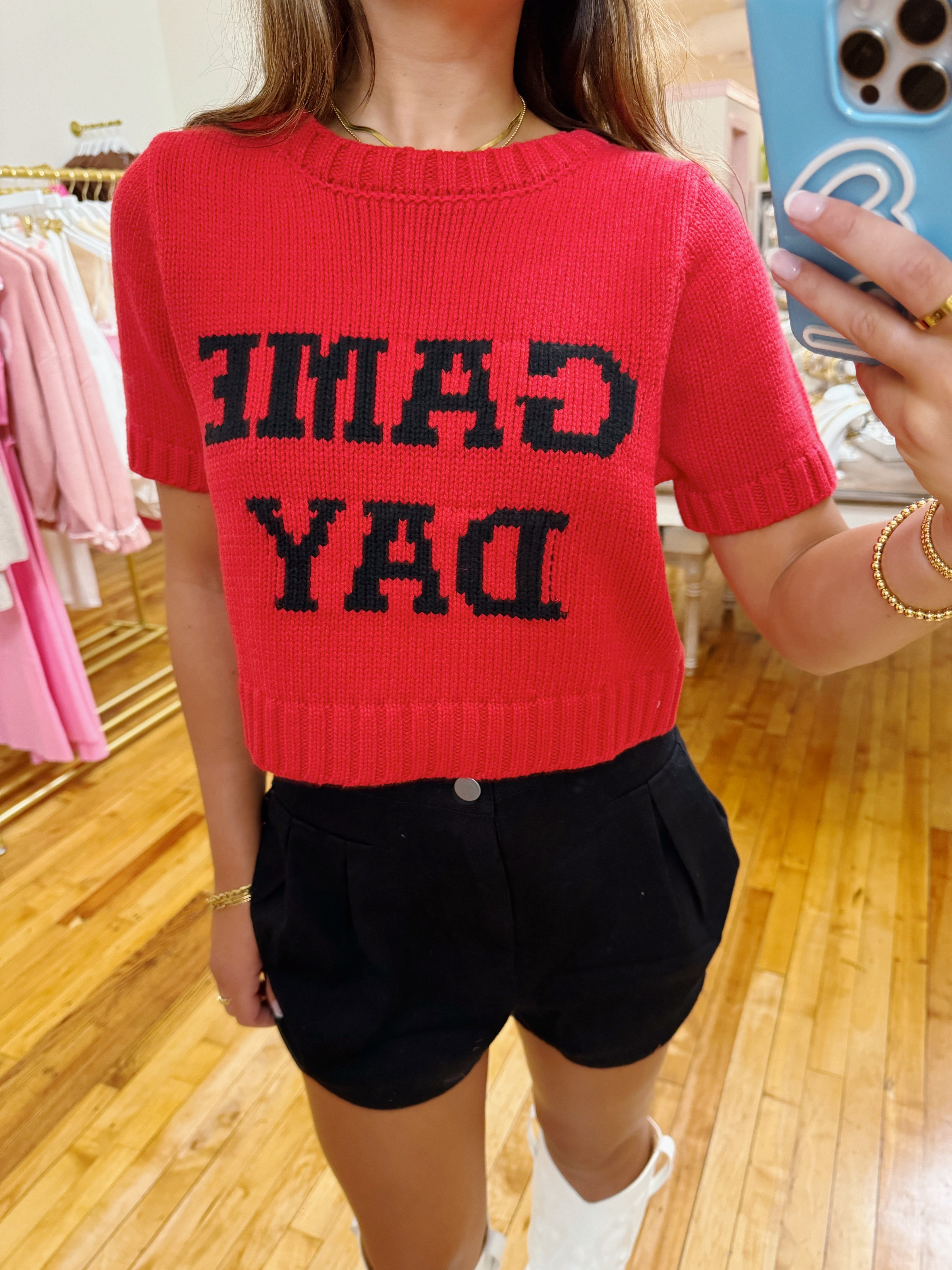 Game Day Cropped Sweater Top - Red