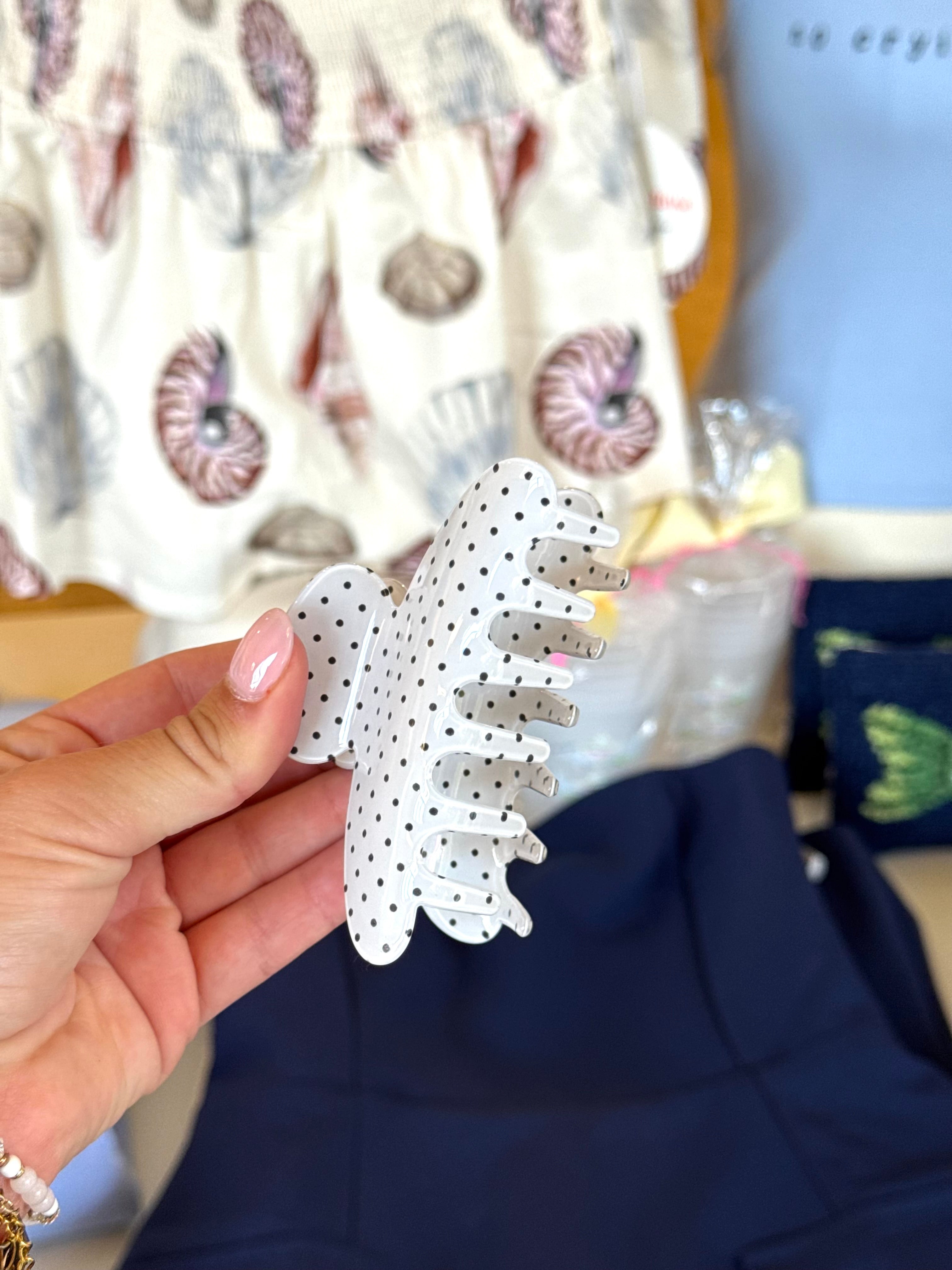 Polka Dot Half Round Hair Claw - White