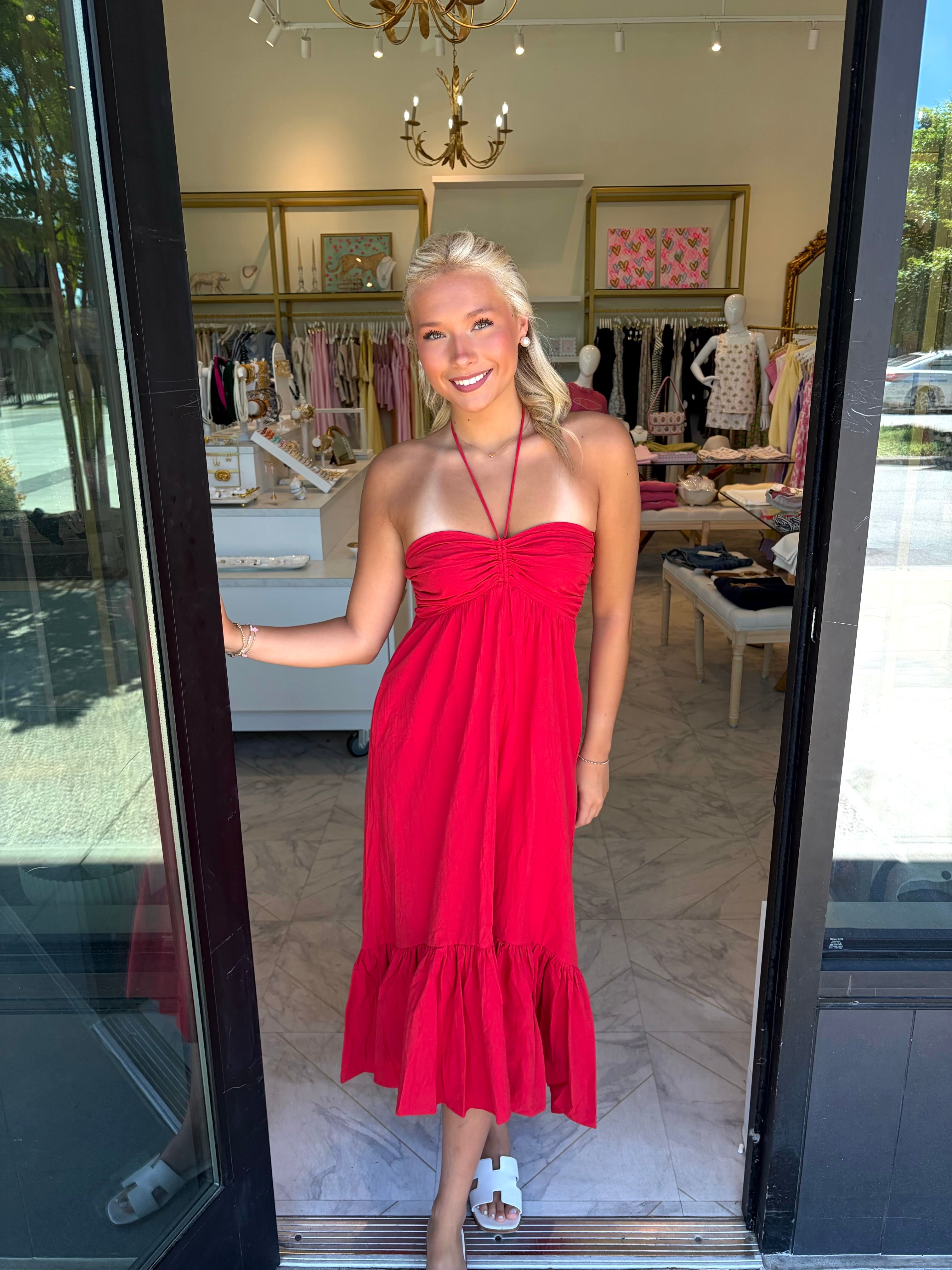 Lucky In Love Midi Dress - Red