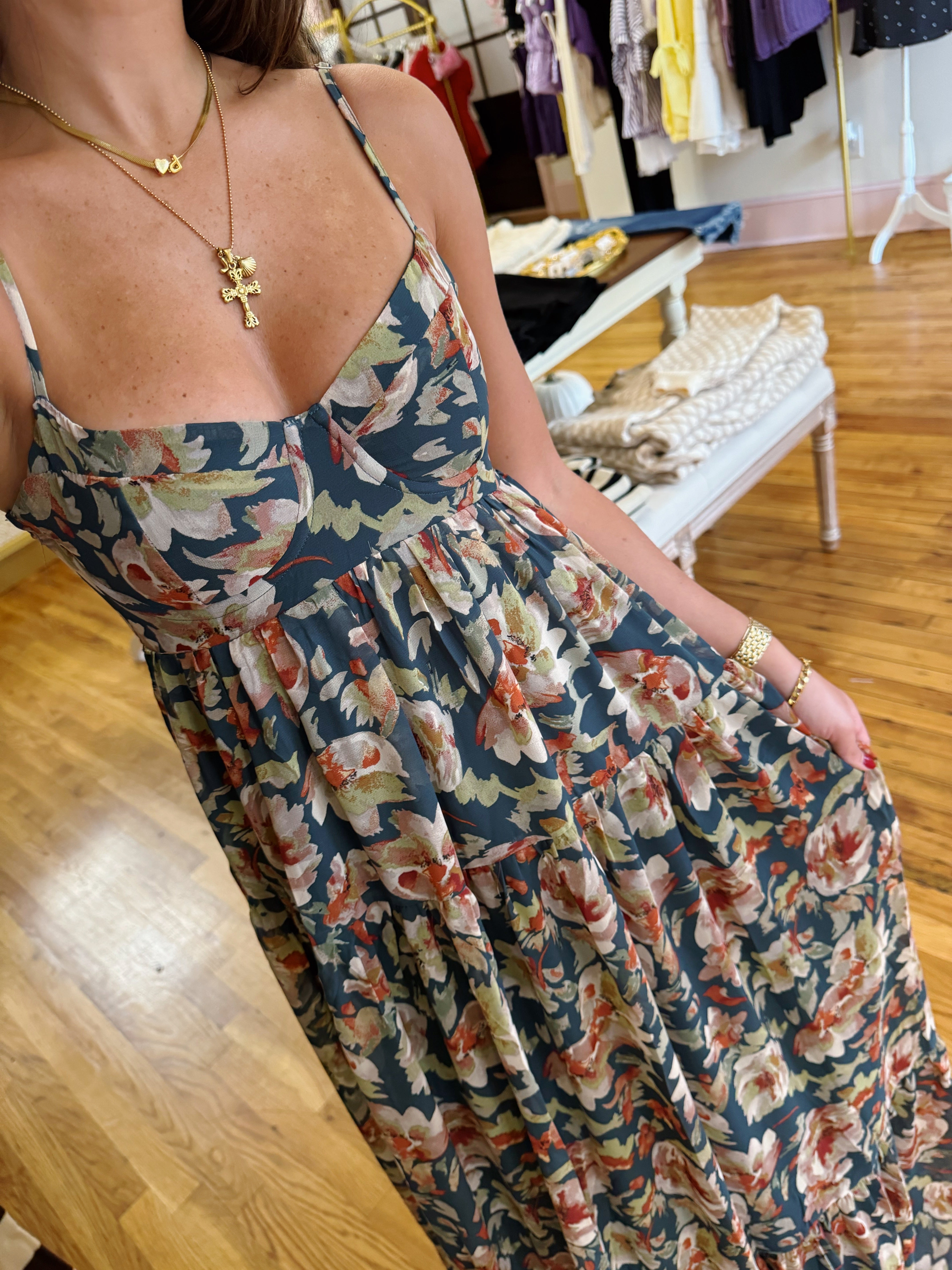 Say Anything Maxi Dress - Dark Green Floral