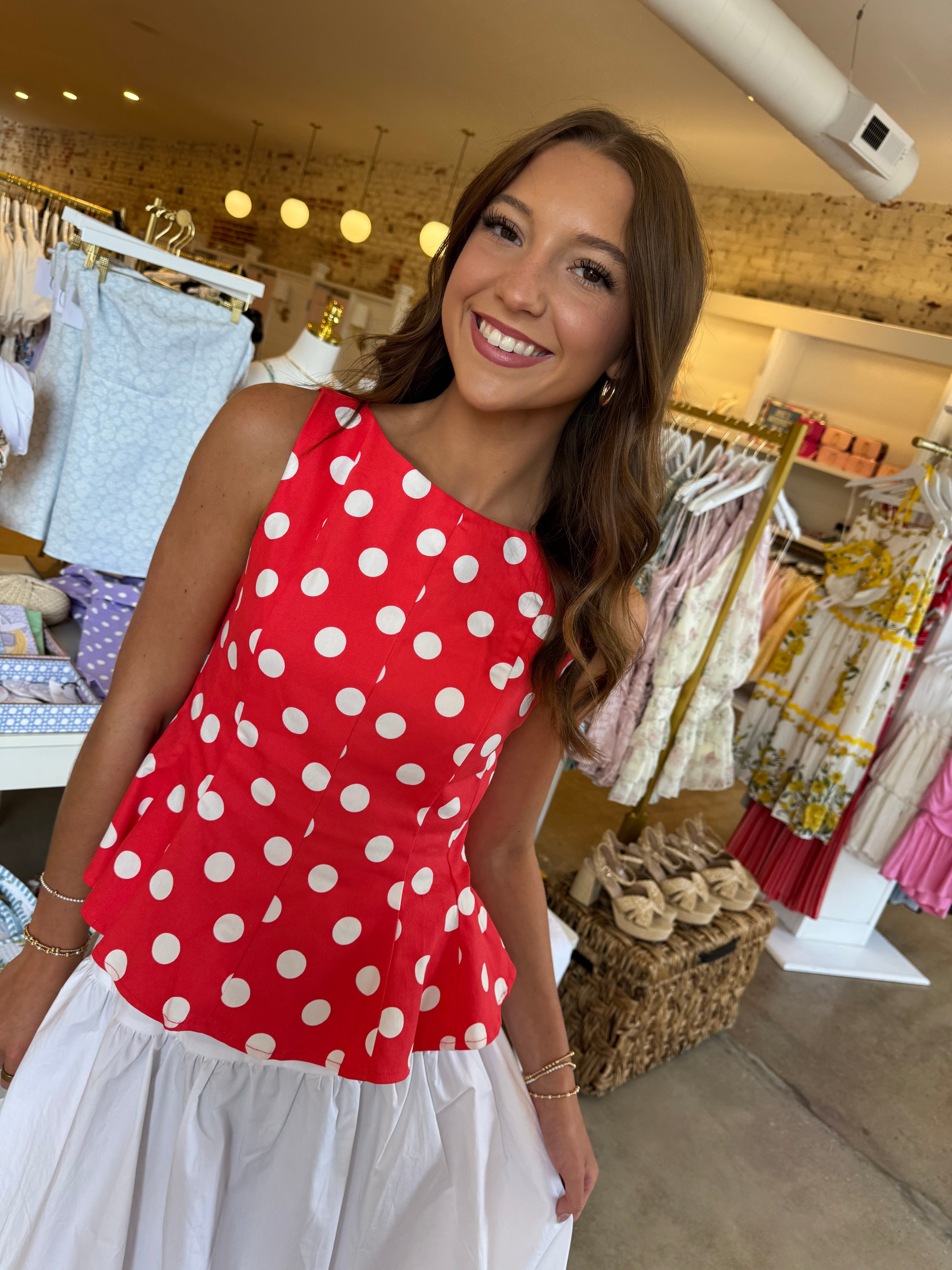 Hillsborough Street Top - Red Polka Dot